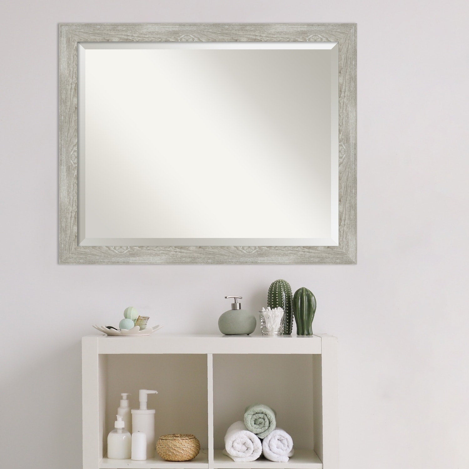 Beveled Bathroom Wall Mirror - Dove Greywash Narrow Frame