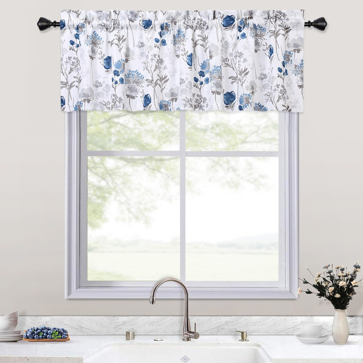 Watercolor Floral Cafe Kitchen Tier Curtains or Valances