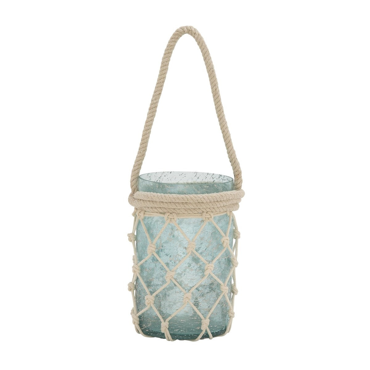 Glass Decorative Indoor Outdoor Candle Lantern with Rope Handle - Blue or Teal - Roche River Decor