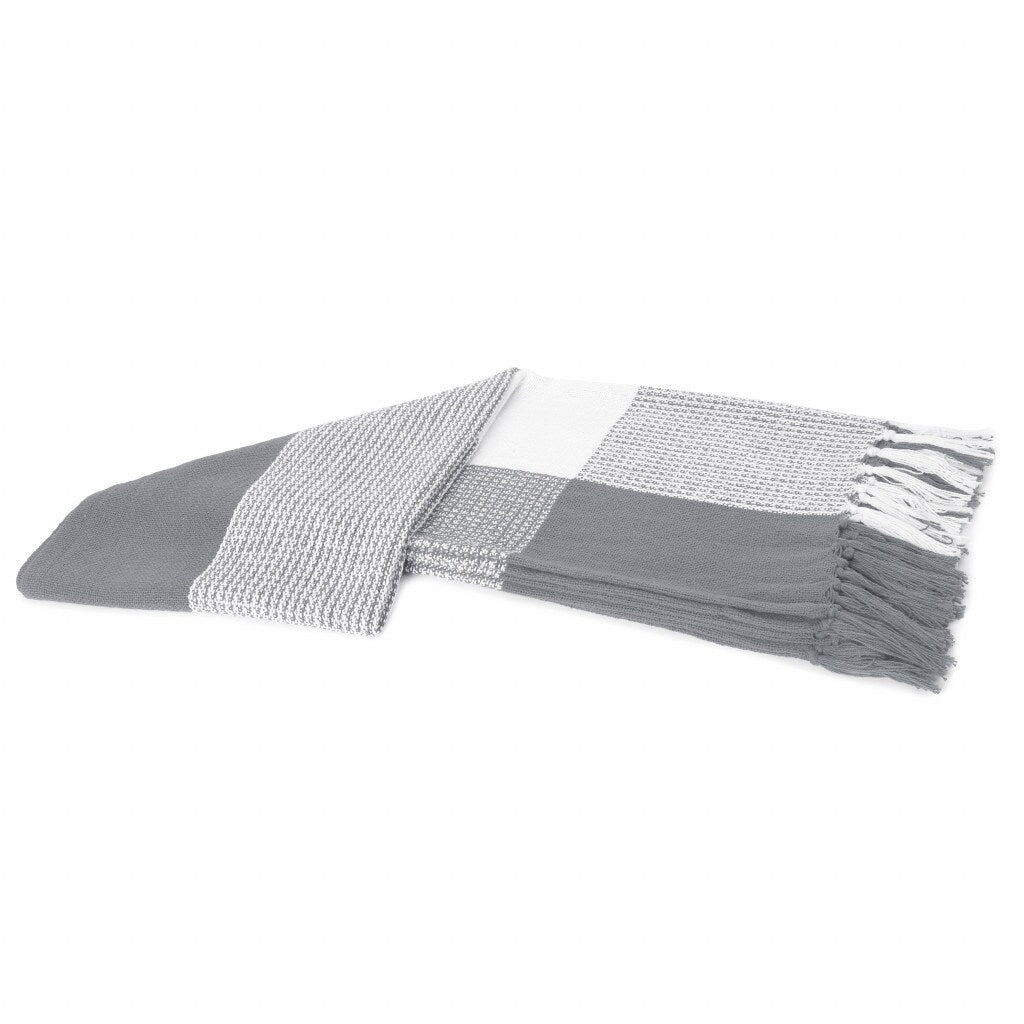 50 X 60 Gray Woven Cotton Checkered Throw Blanket with Fringe