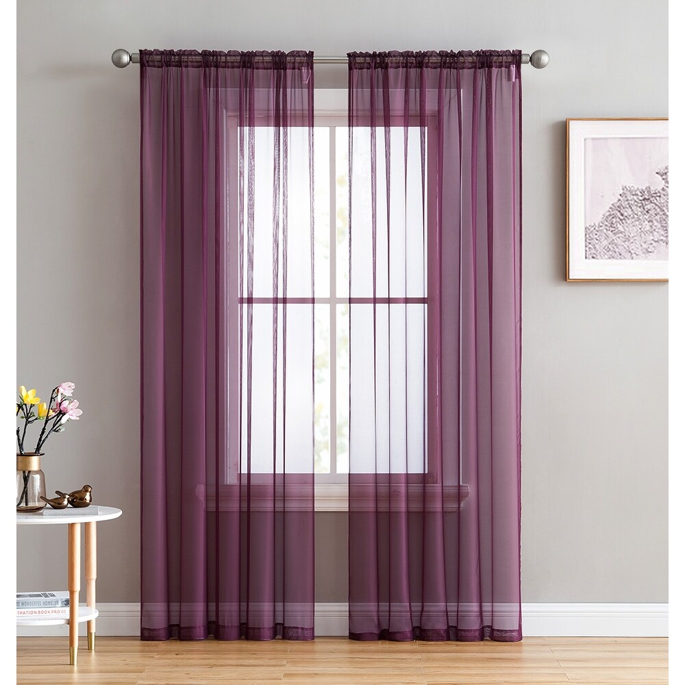 HLC.me Geneva Sheer Voile Window Treatment Rod Pocket Curtain Panels Bedroom and Living Room (Set of 4)