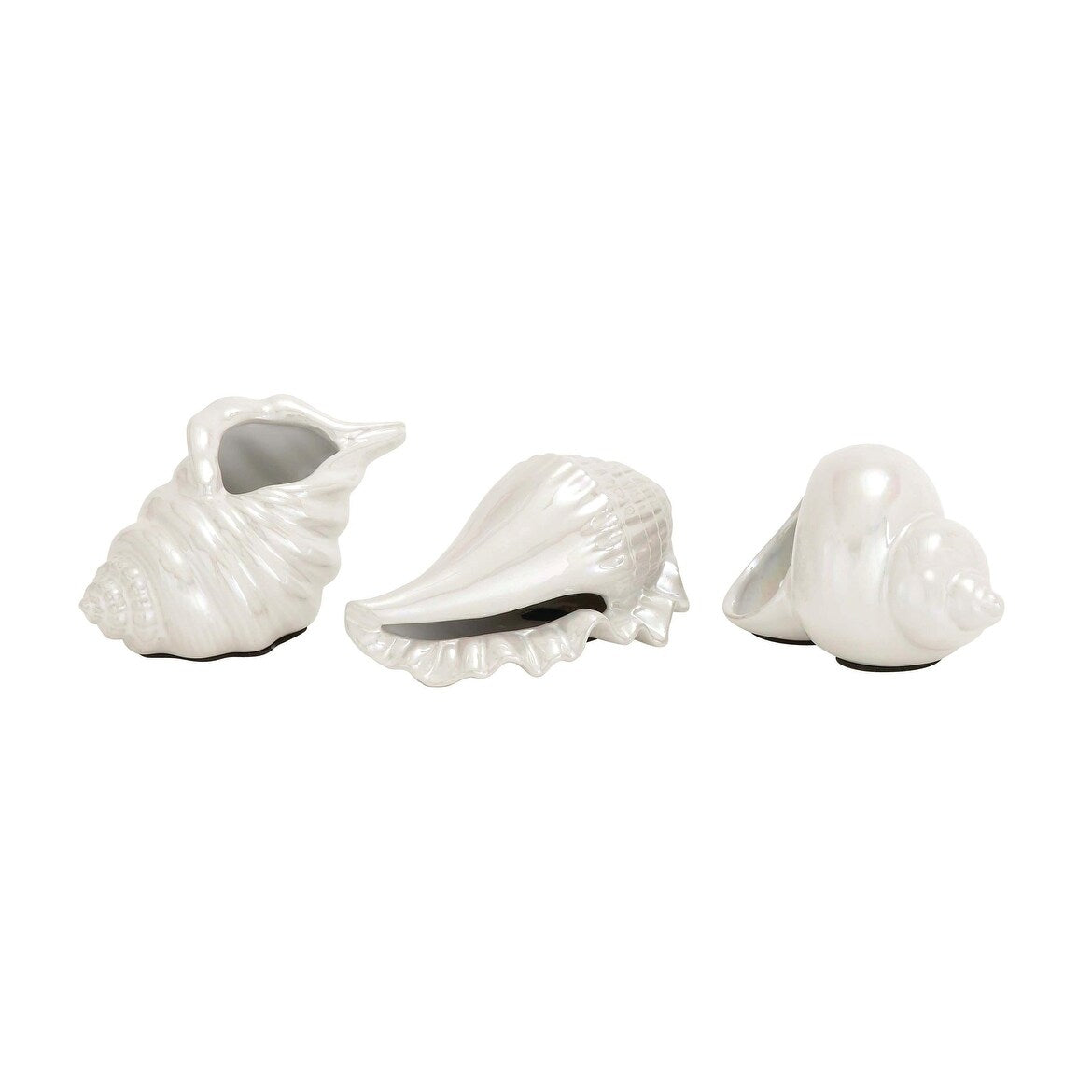 Ceramic Shell Shell Decorative Sculpture - Set of 3 Silver, White, Multi Colored - Roche River Decor