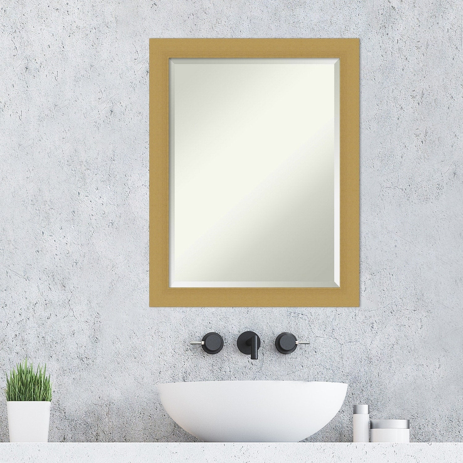 Beveled Bathroom Wall Mirror - Grace Brushed Narrow Frame