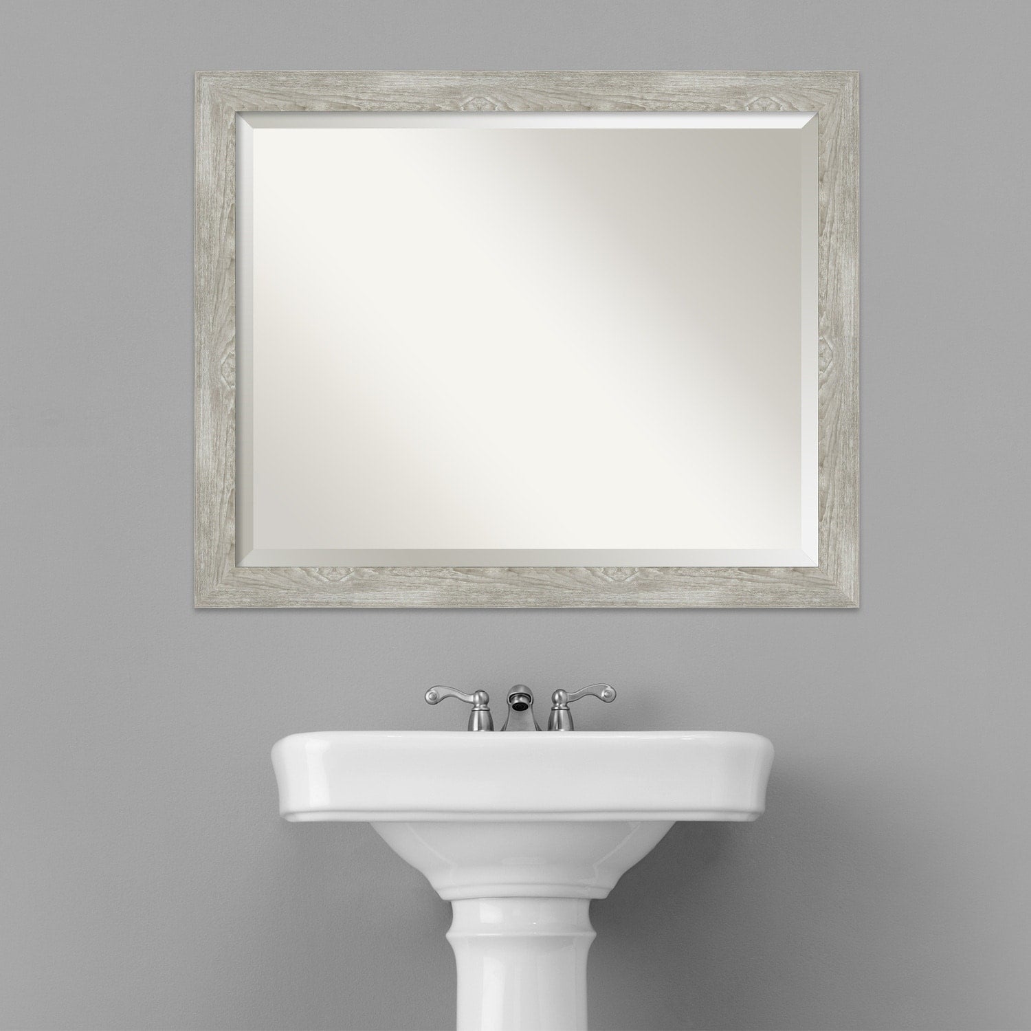 Beveled Bathroom Wall Mirror - Dove Greywash Narrow Frame