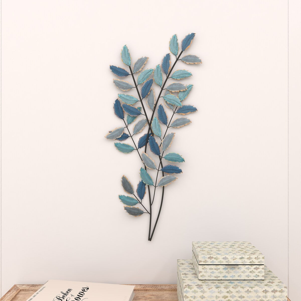 Metal Leaf Home Wall Decor - Blue - Roche River Decor