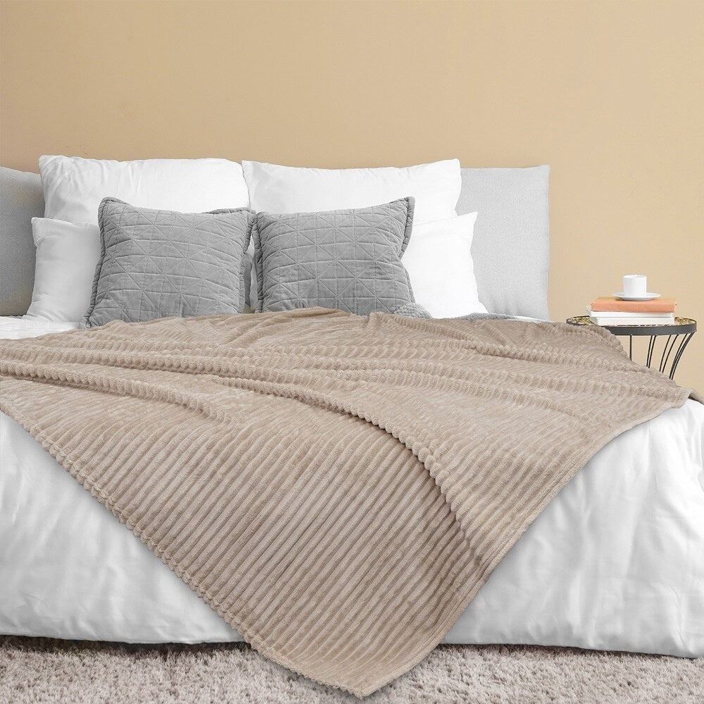 50 x 60 Throw Stripe Flannel Fleece Blanket Taupe