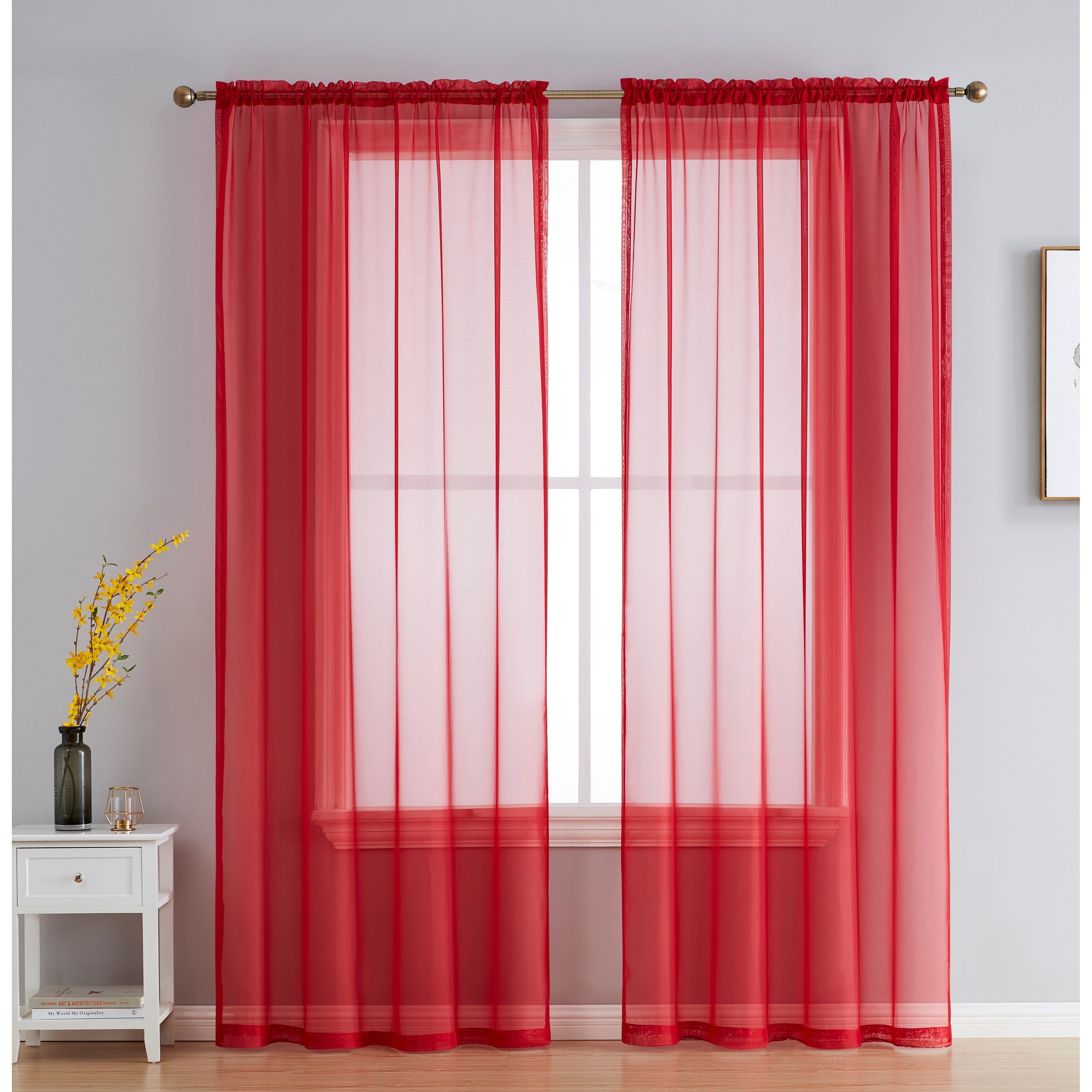 HLC.me Geneva Sheer Voile Window Treatment Rod Pocket Curtain Panels Bedroom and Living Room (Set of 4)