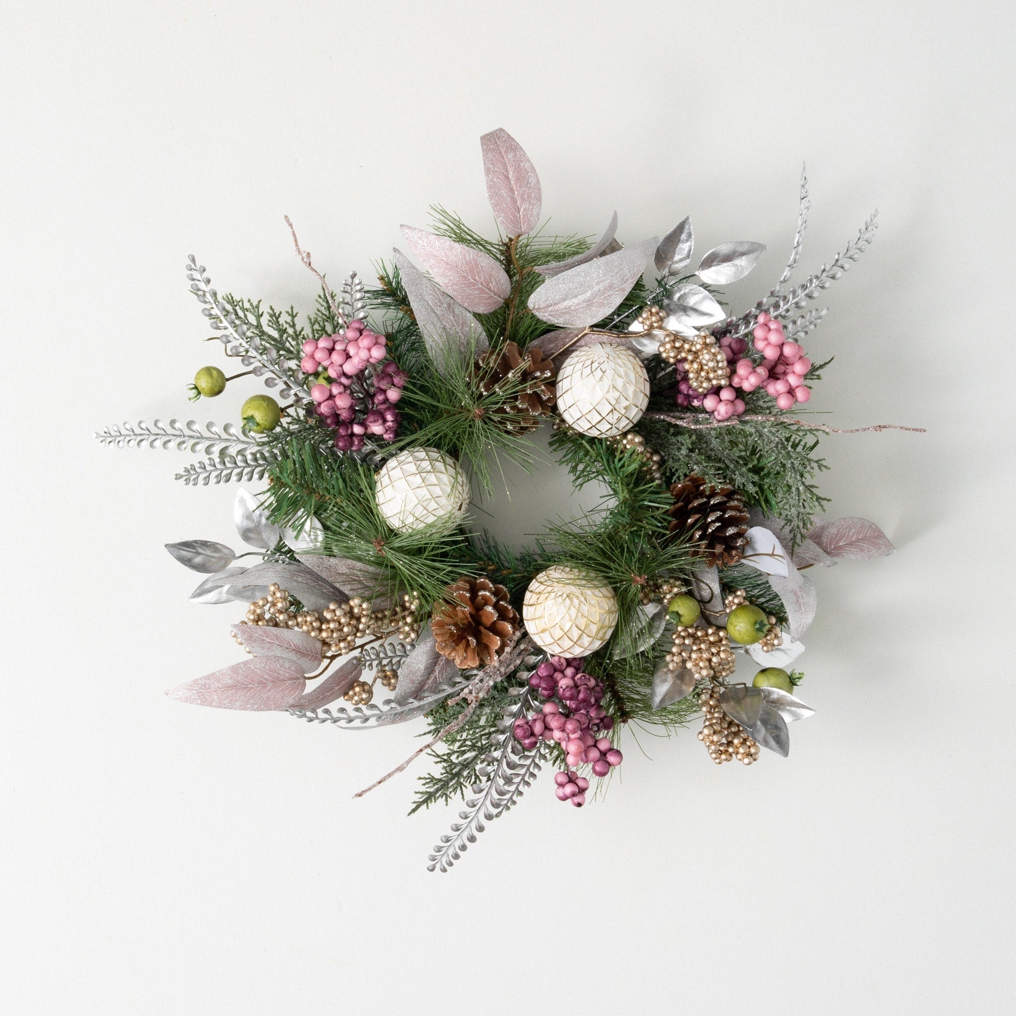 Sullivans Artificial Mixed Ball Pine Christmas Wreath, Multicolored