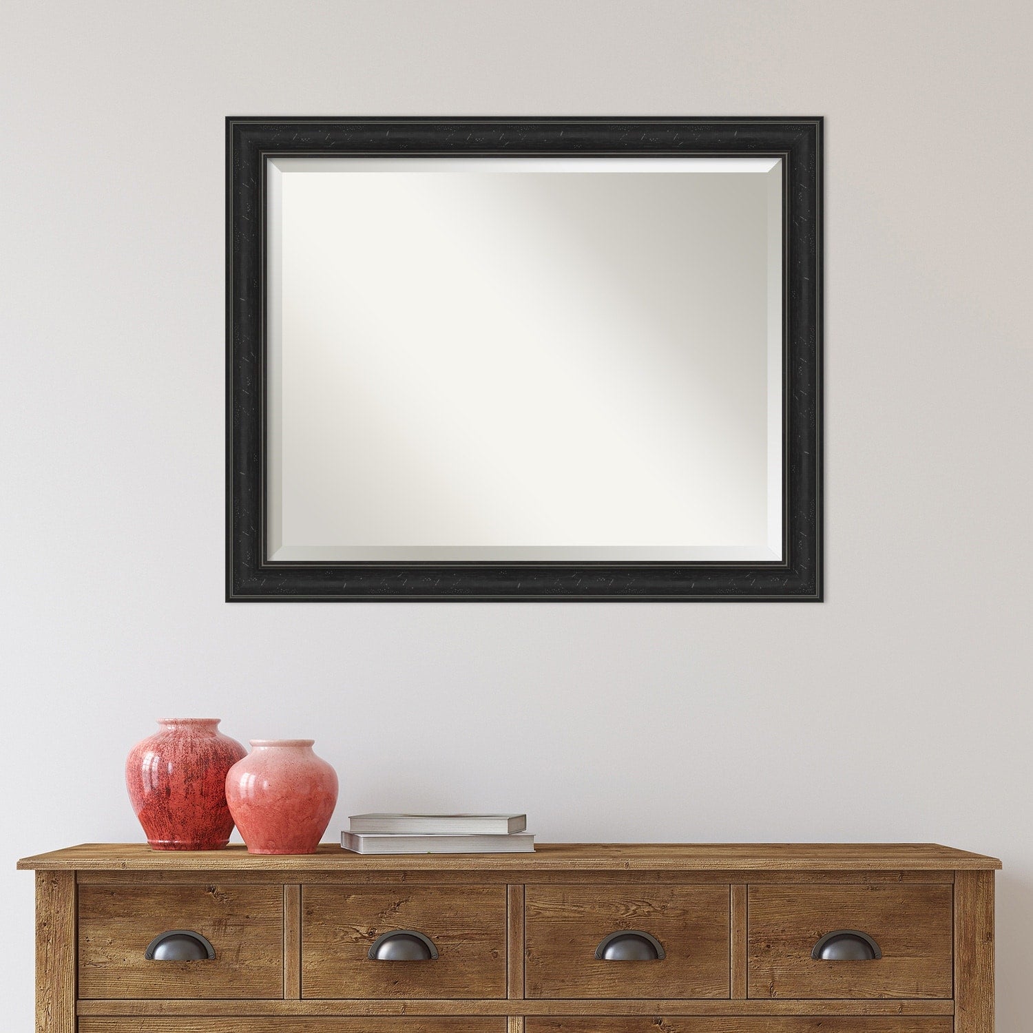 Beveled Bathroom Wall Mirror - Shipwreck Black Narrow Frame