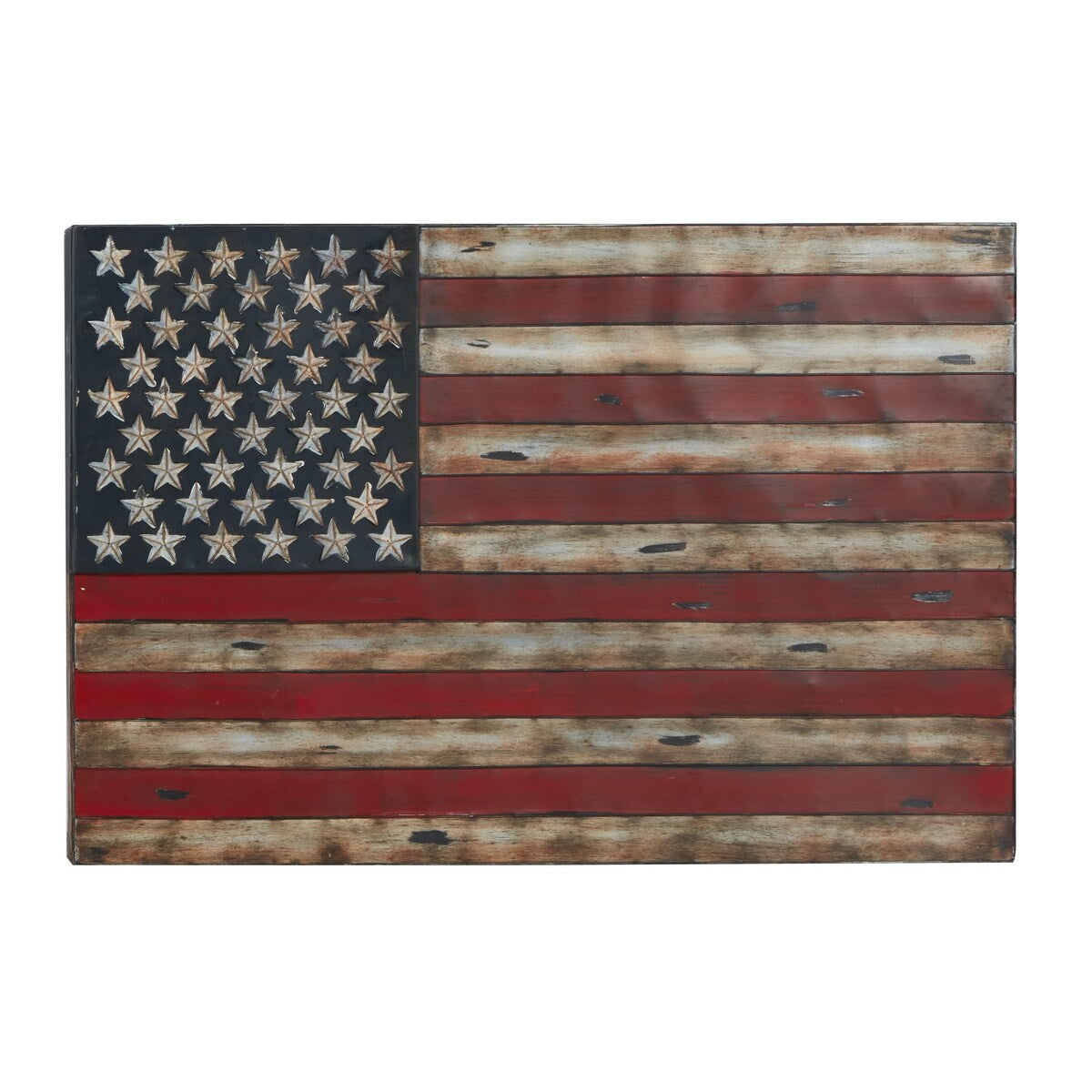 Metal American Flag Indoor Outdoor Home Wall Decor - Red - Roche River Decor