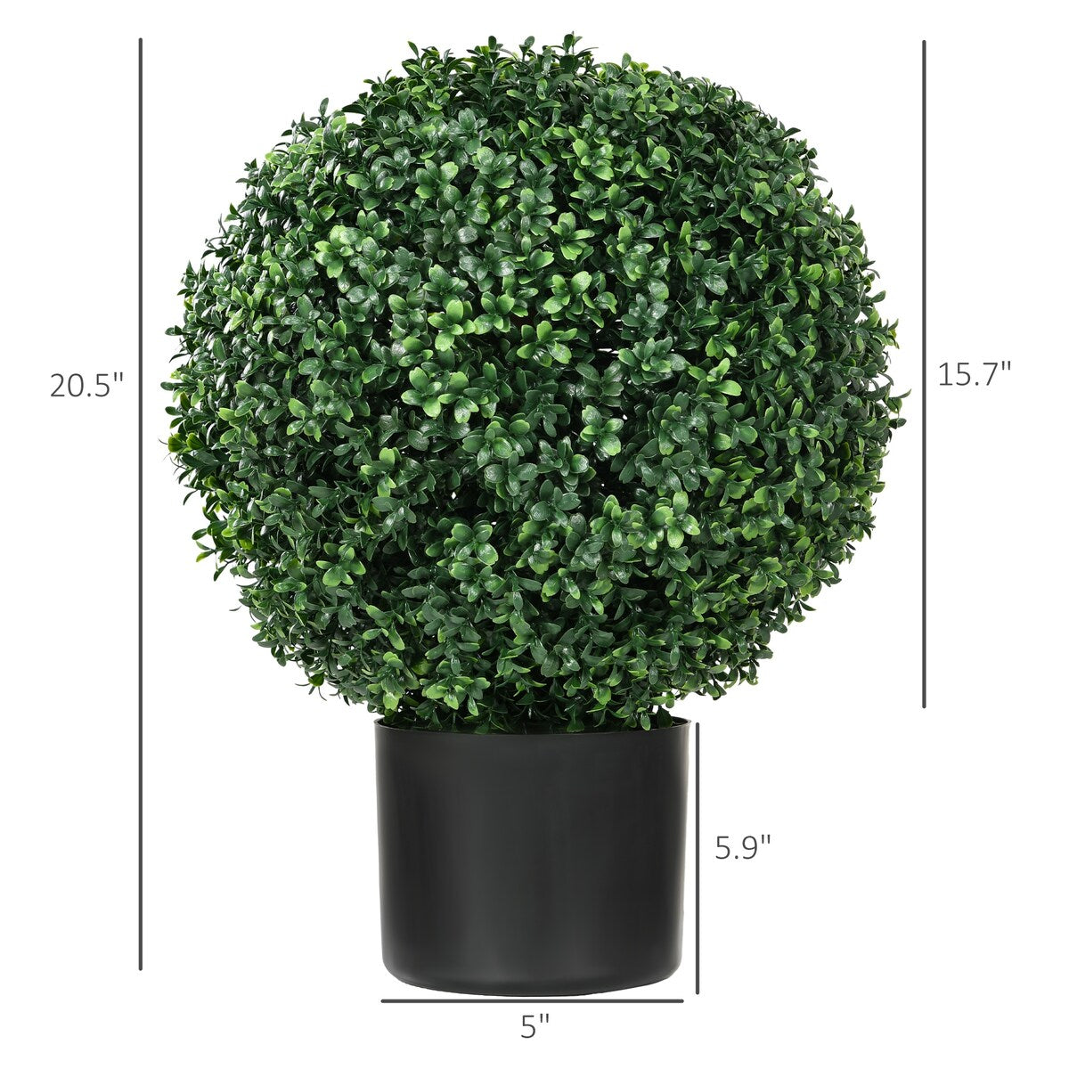 HOMCOM Set of 2 20.5 Artificial Ball Boxwood Topiary Trees with Pot