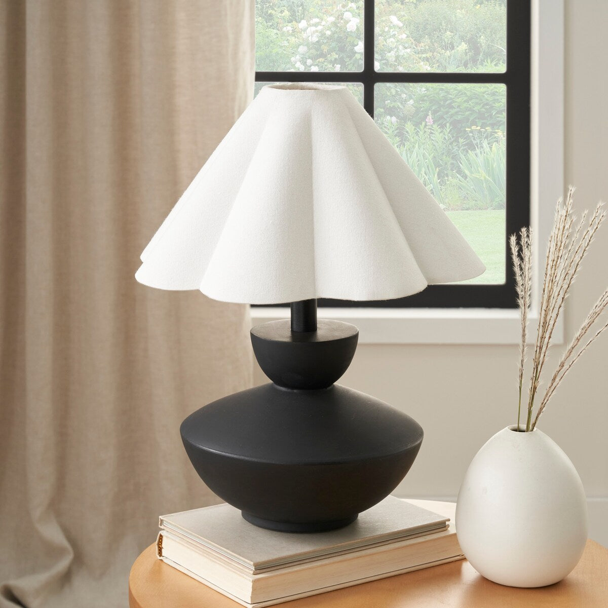 Nourison 18 Black Wooden Table Lamp with Fluted Shade