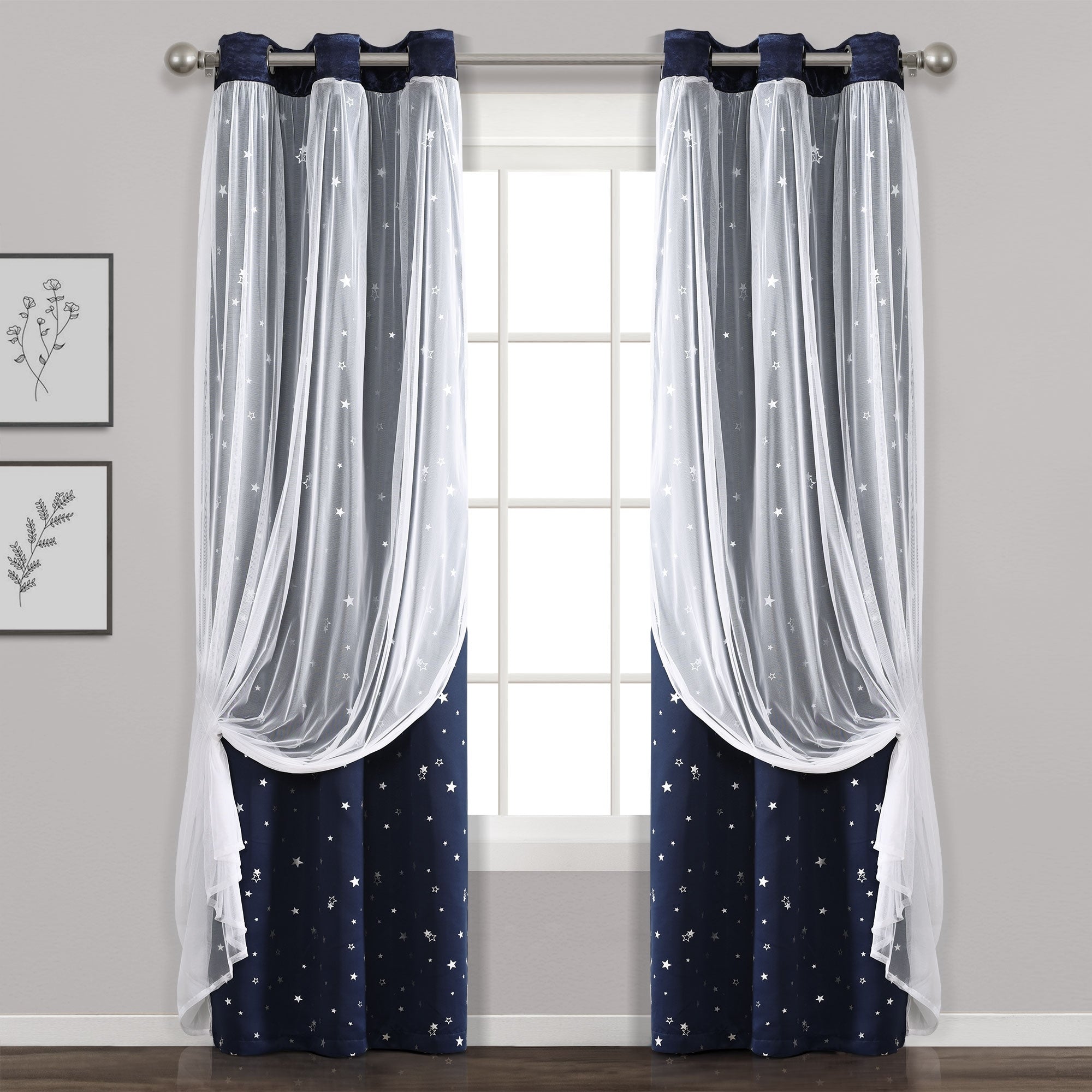 Lush Decor Star Sheer Insulated Grommet Blackout Window Curtain Panel Pair