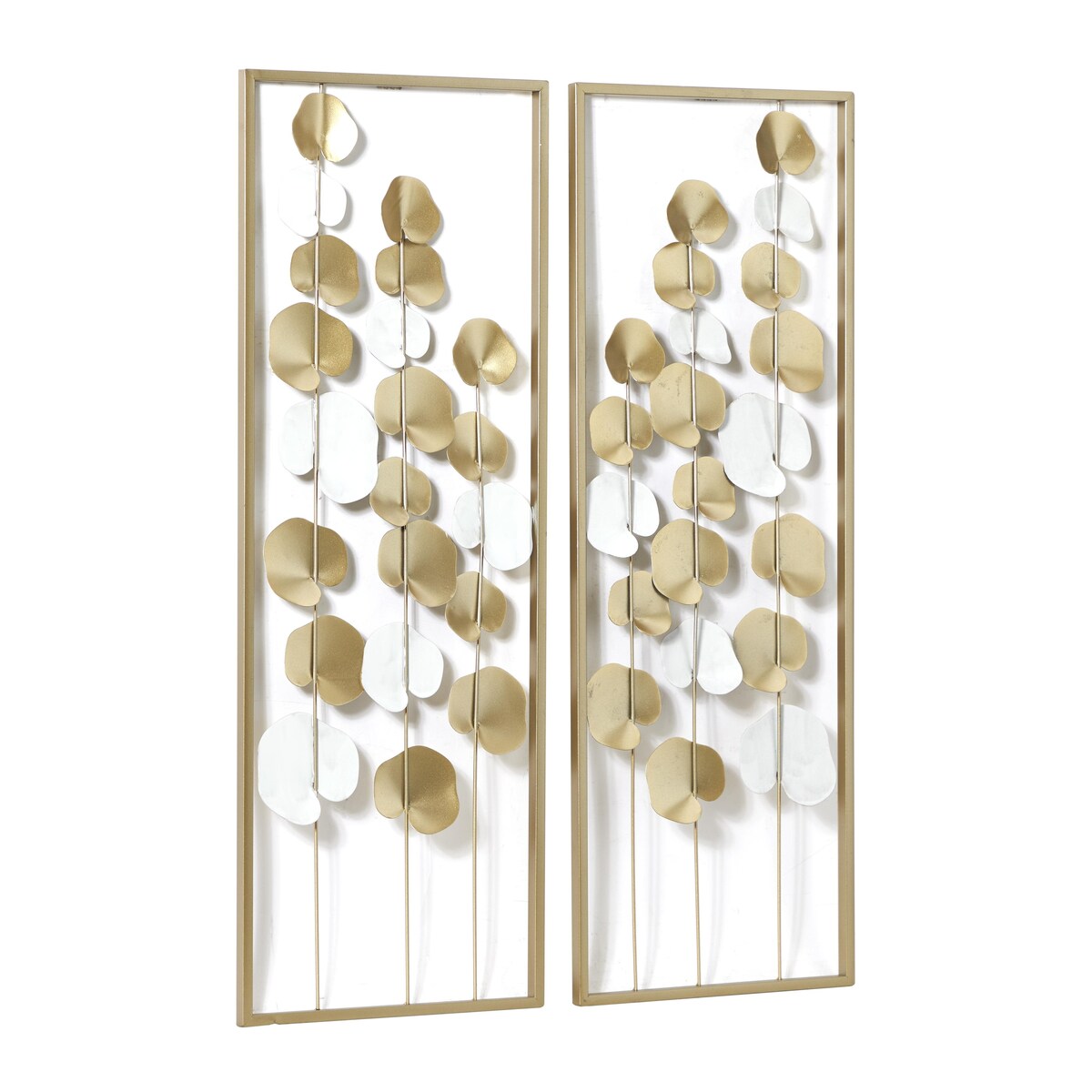 Metal Floral Long Stem Home Wall Decor with White Accents - Gold - Roche River Decor