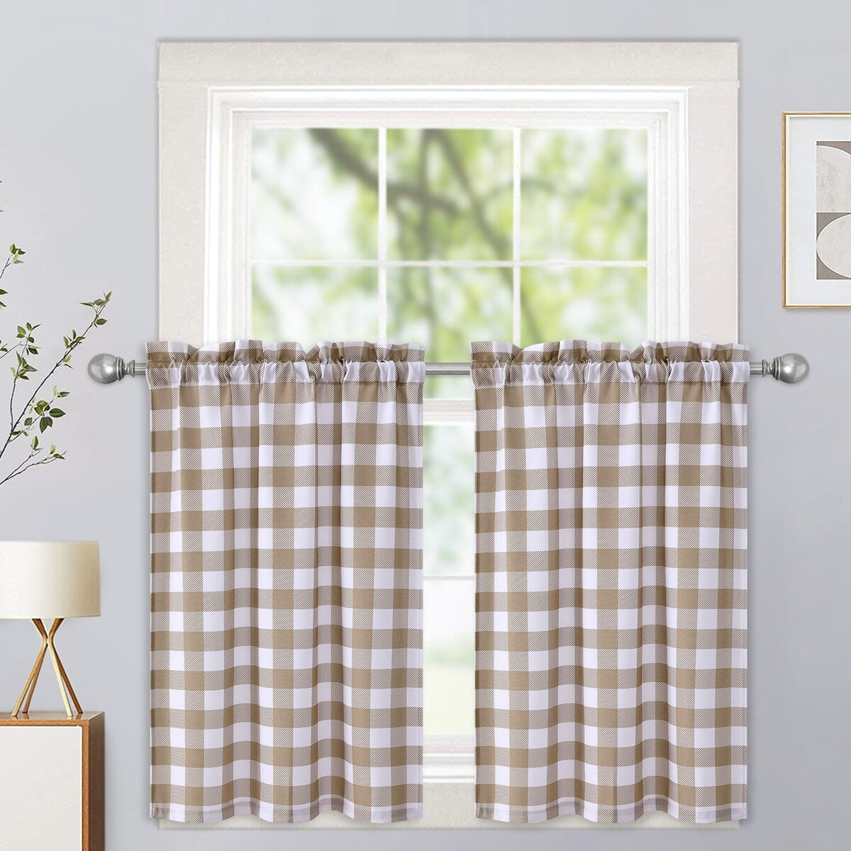 Garvee Tier Curtains Buffalo Check Plaid Gingham Curtain, 2 Panels