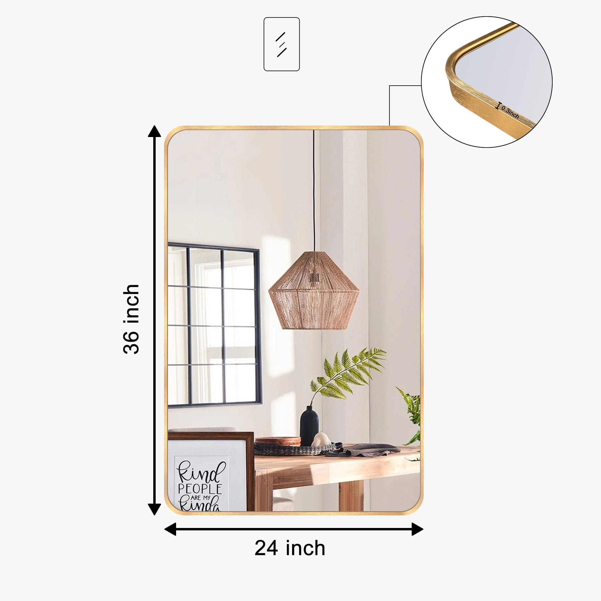 Wall Mount Bathroom Rectangle Vanity Mirror (Horizontal/Vertical)