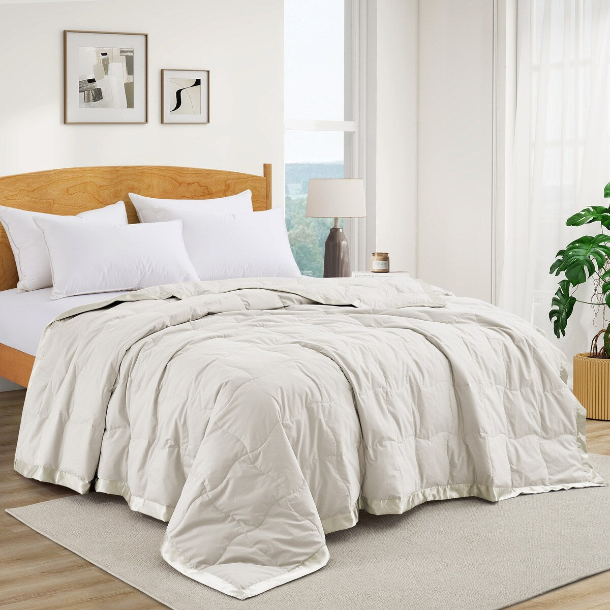 Ultra-Soft Cozy Cotton Down Bed Blanket with Satin Trim