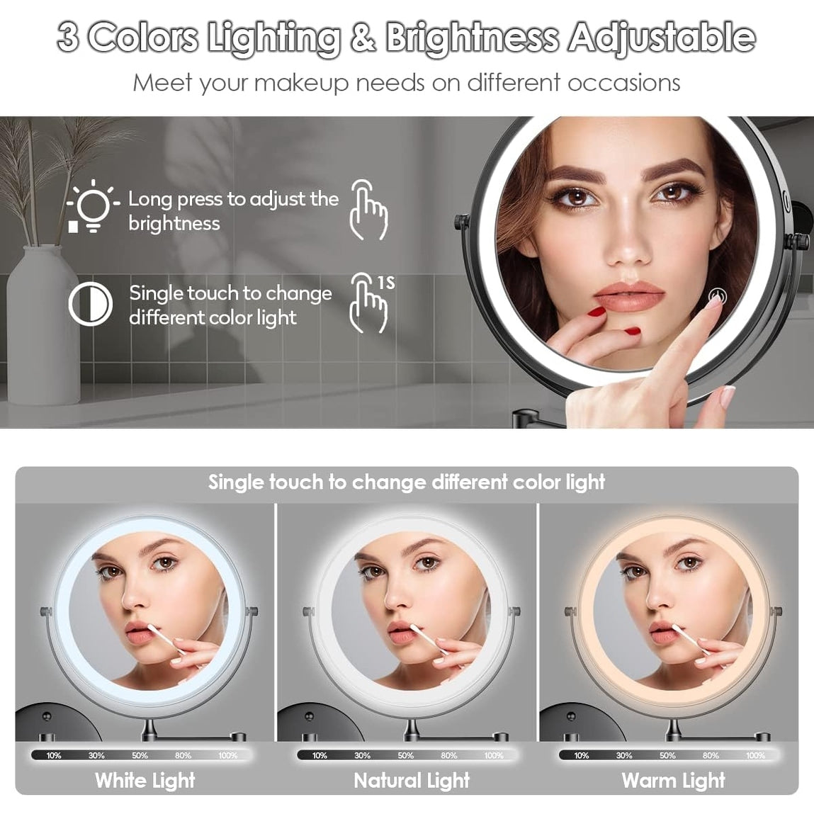 Rechargeable Wall Mounted Lighted Makeup Mirror