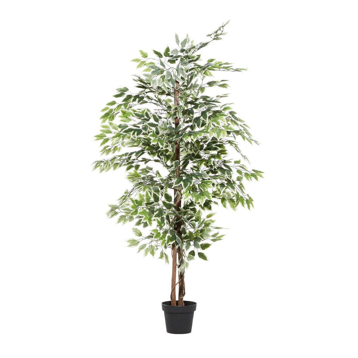 Faux Foliage Ficus Artificial Tree with Realistic Leaves and Black Plastic Pot - Green - Roche River Decor