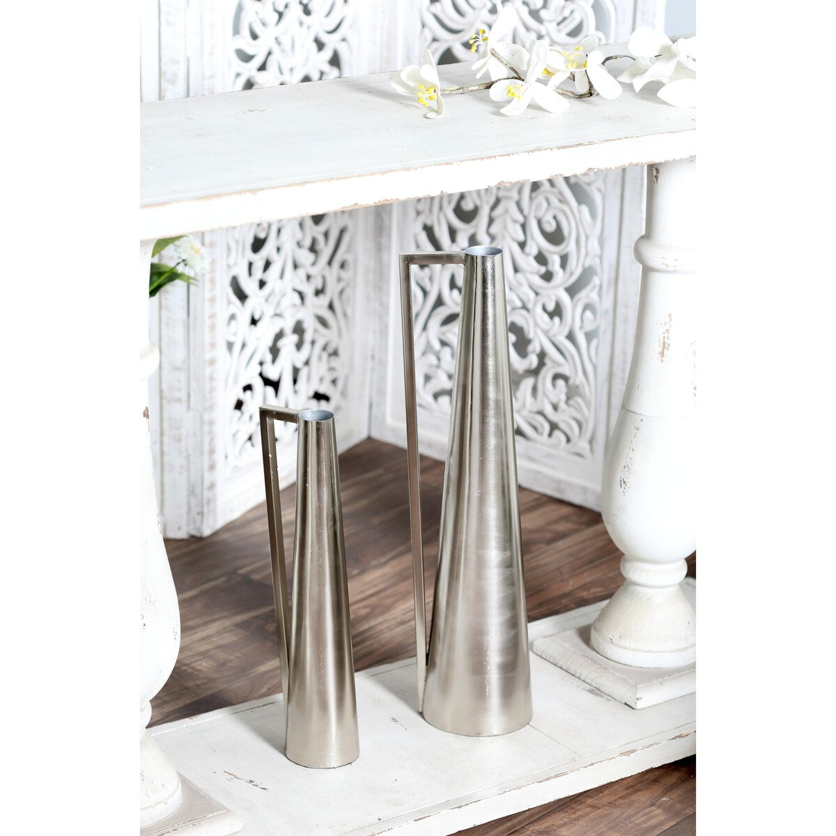 Metal Slim Cone Decorative Vase with Handles - Set of 2 Black, White, Gold, Silver, Dark Gray - CosmoLiving by Cosmopolitan