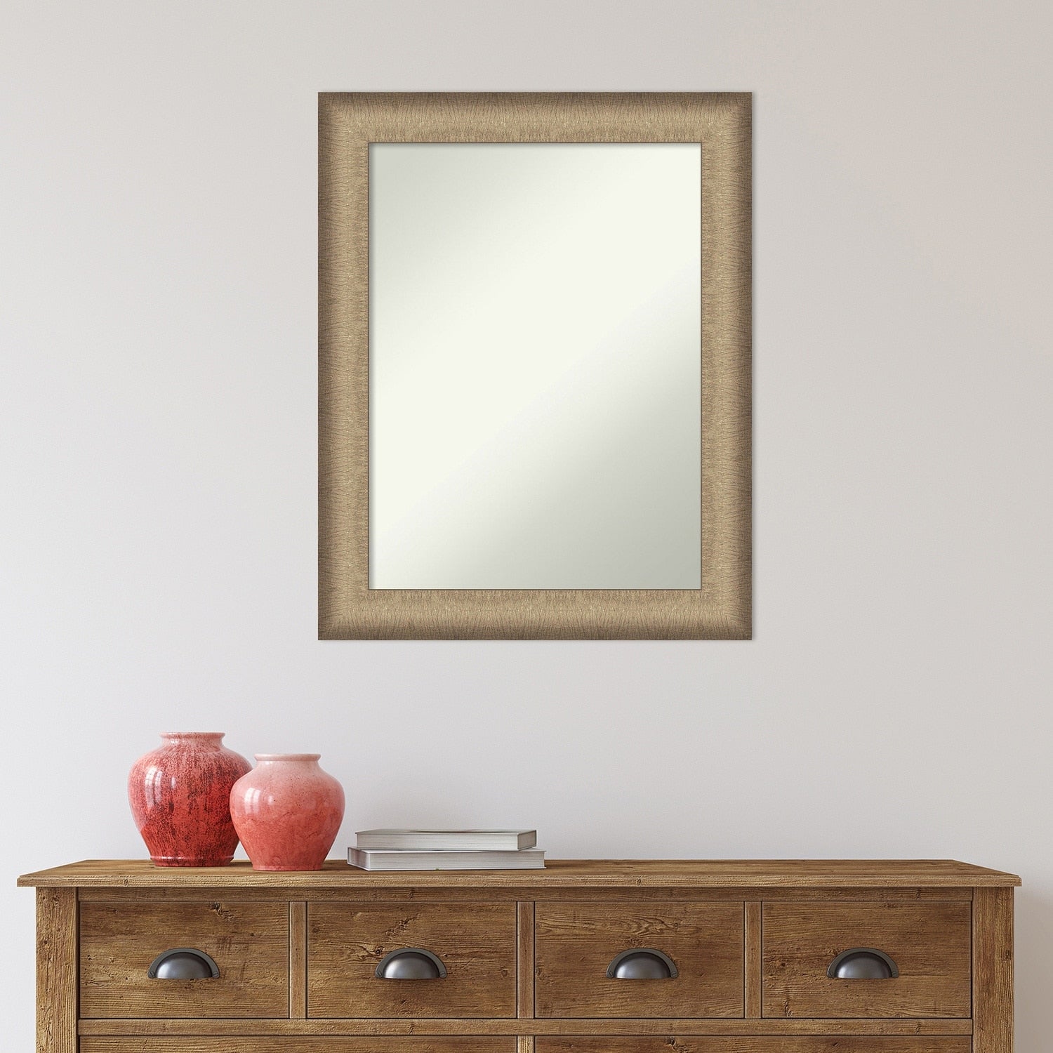 Non-Beveled Bathroom Wall Mirror - Elegant Brushed Bronze Frame