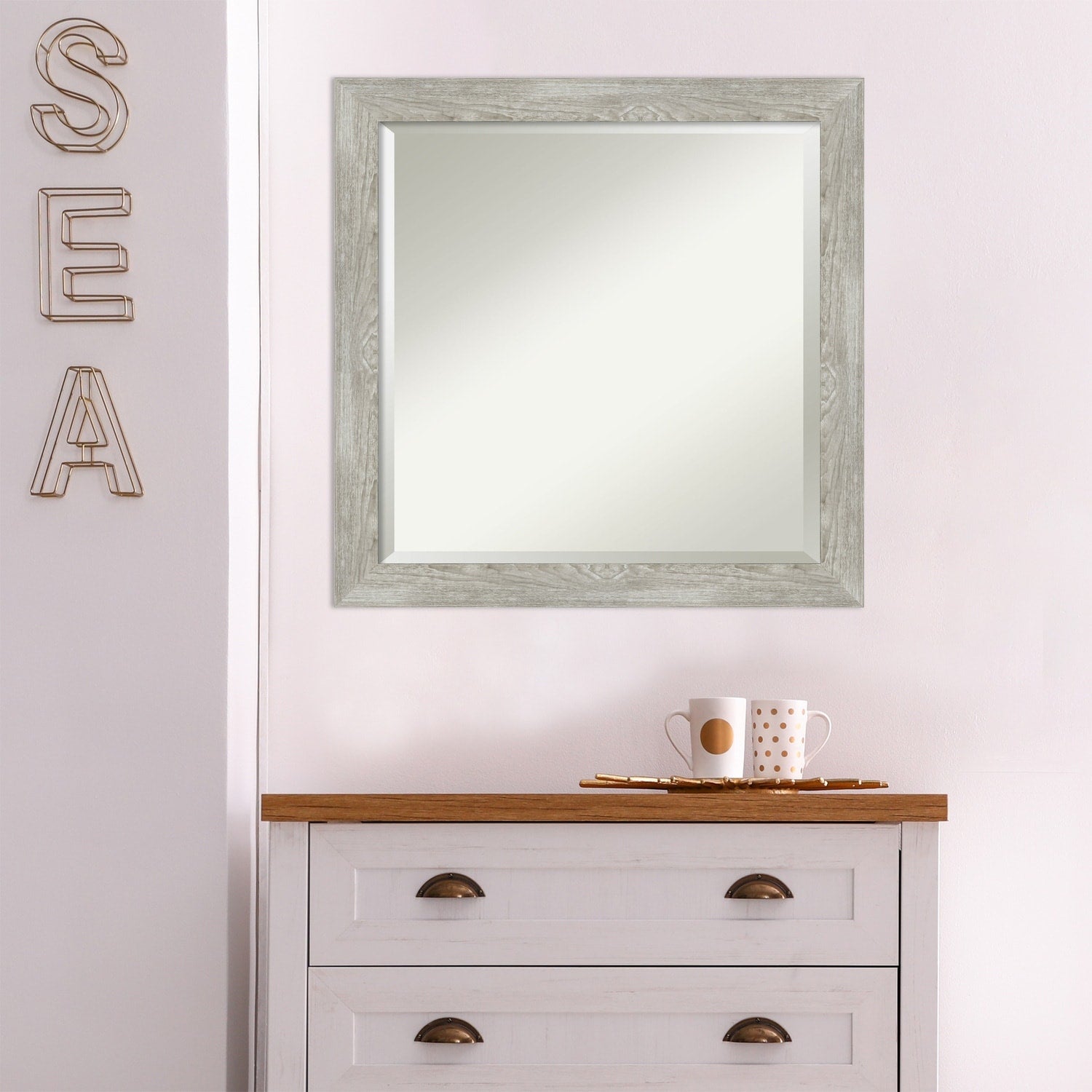 Beveled Bathroom Wall Mirror - Dove Greywash Narrow Frame