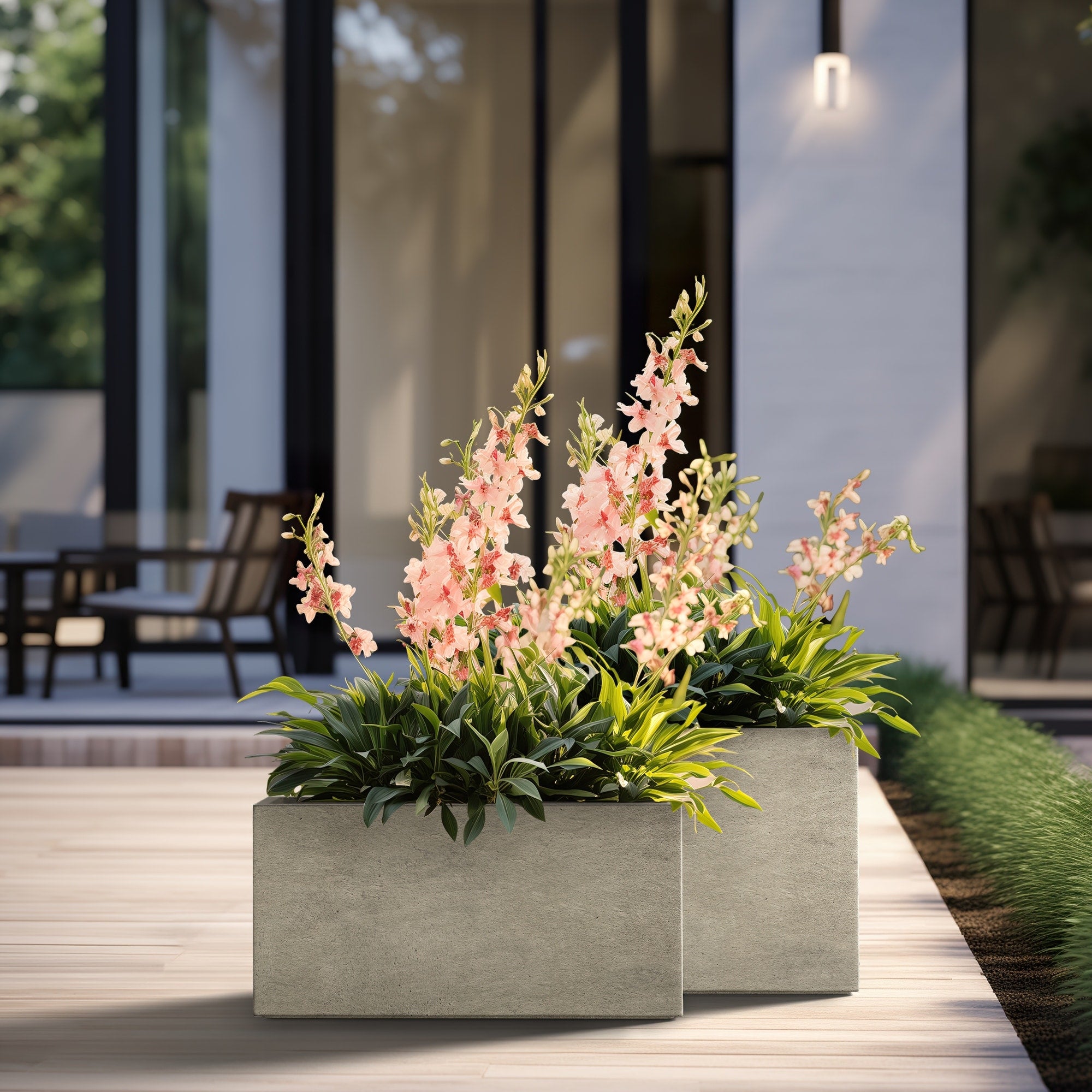 Tall Concrete Rectangle Plant Boxes / Large Indoor and Outdoor Flower Planters