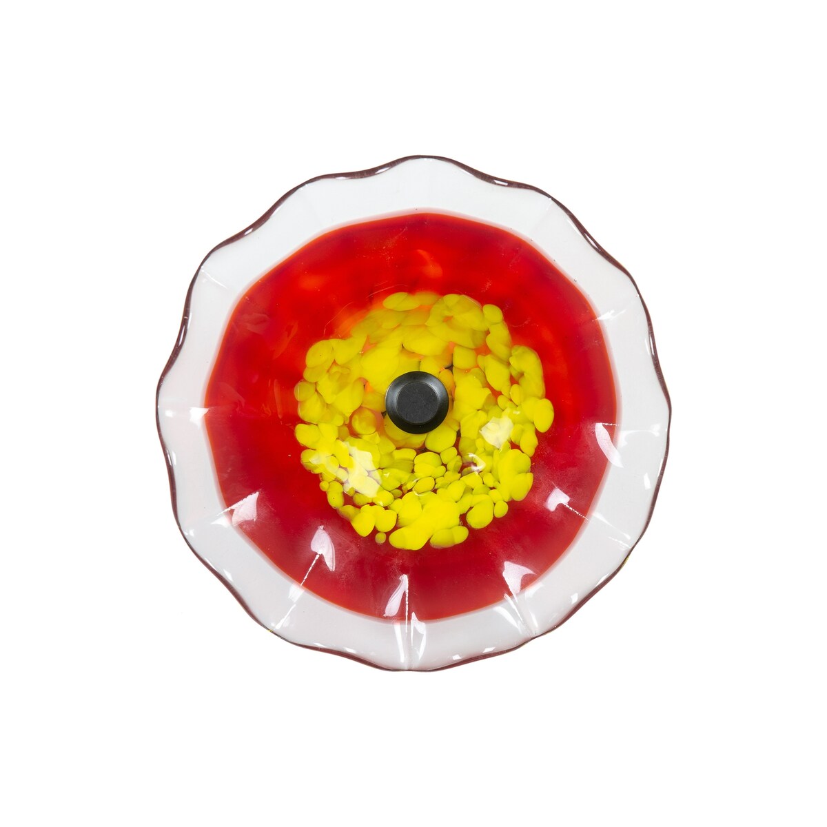 9IN Diameter Red Fiore Bloom Art Glass Wall Art