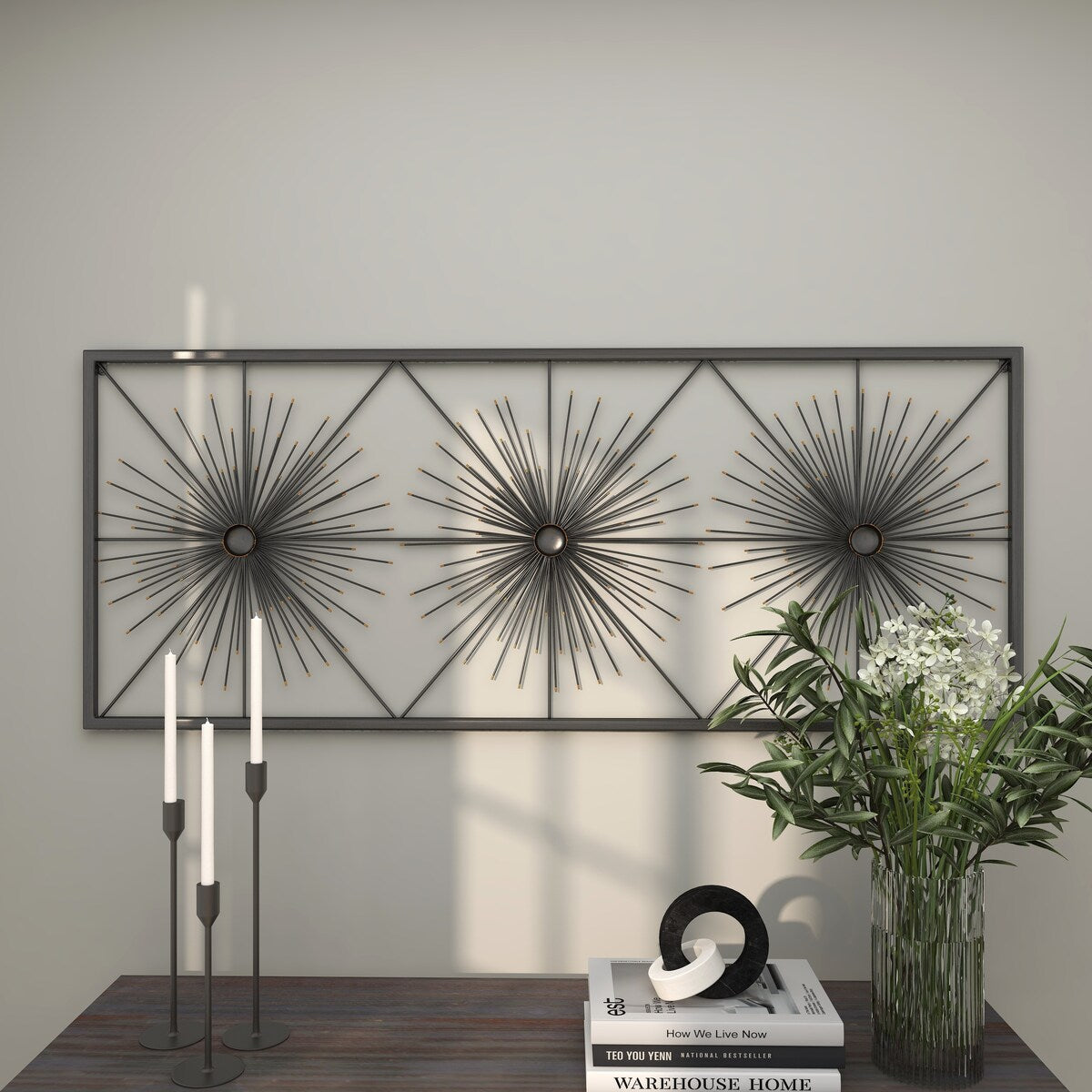 Metal Starburst Sea Urchin Home Wall Decor with Black Frame - Black - Roche River Decor