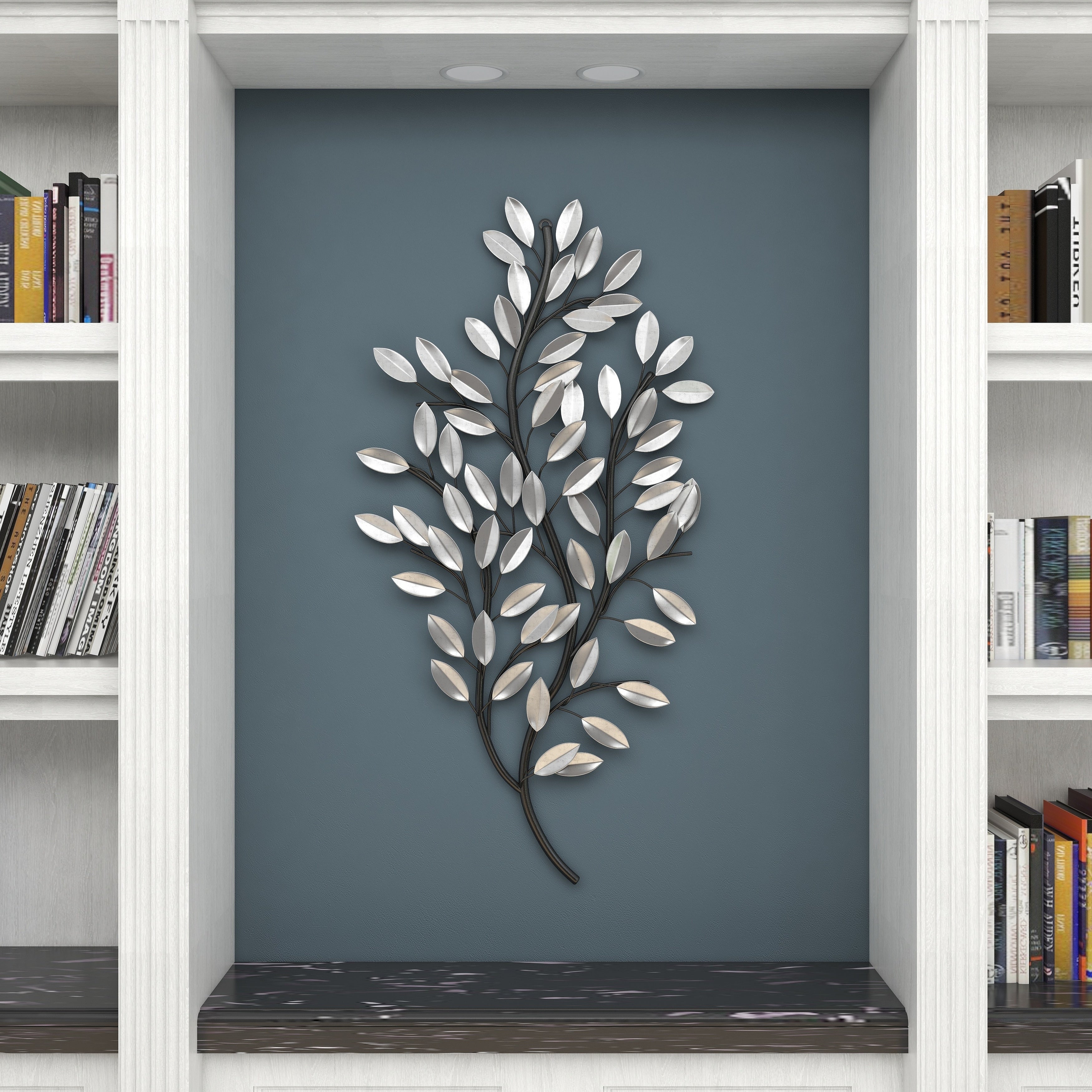 Metal Metallic Leaf Wall Decor with Stem - Silver or Brass