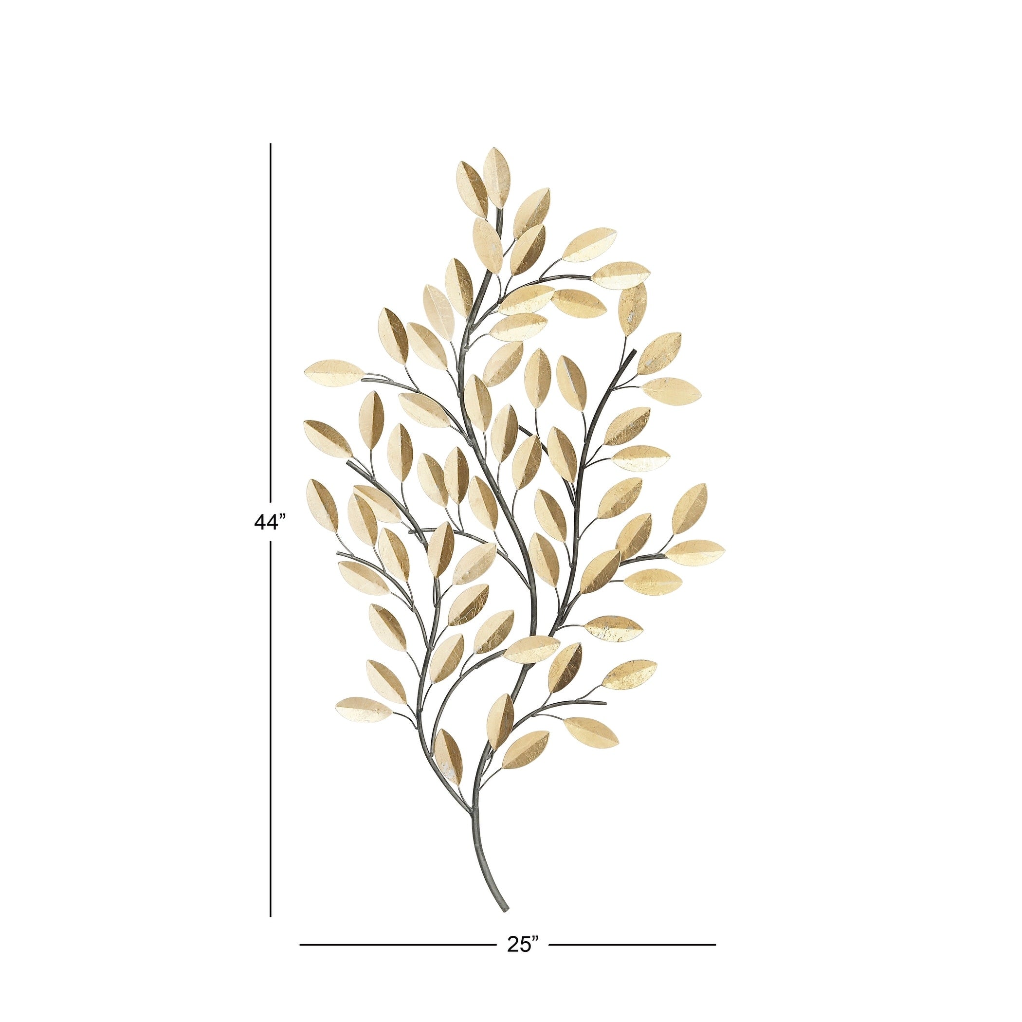 Metal Metallic Leaf Wall Decor with Stem - Silver or Brass