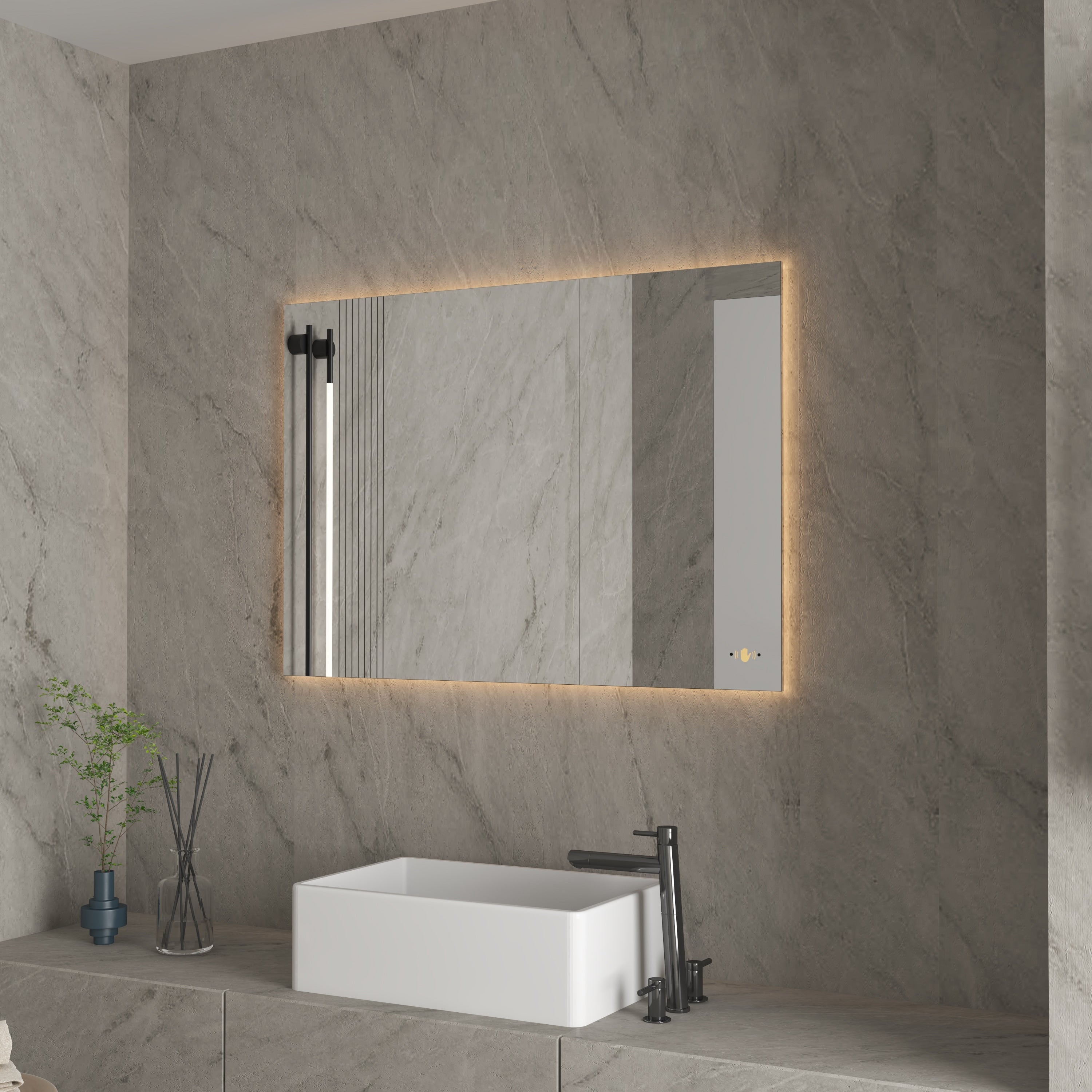 CB HOME LED Bathroom Vanity Mirror, Lighted Wall Mounted Mirror, Hand Wave Sensor Dimmable Backlit Frameless Mirror