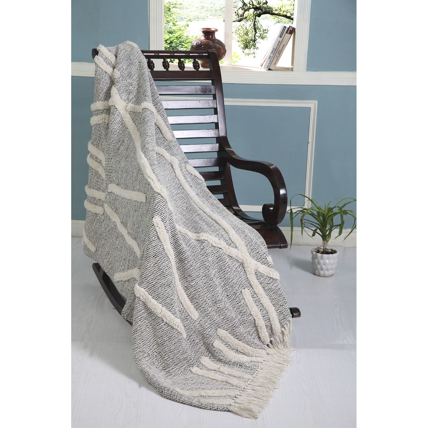 Sevita Overtufted Folk Design Throw Blanket With Fringe