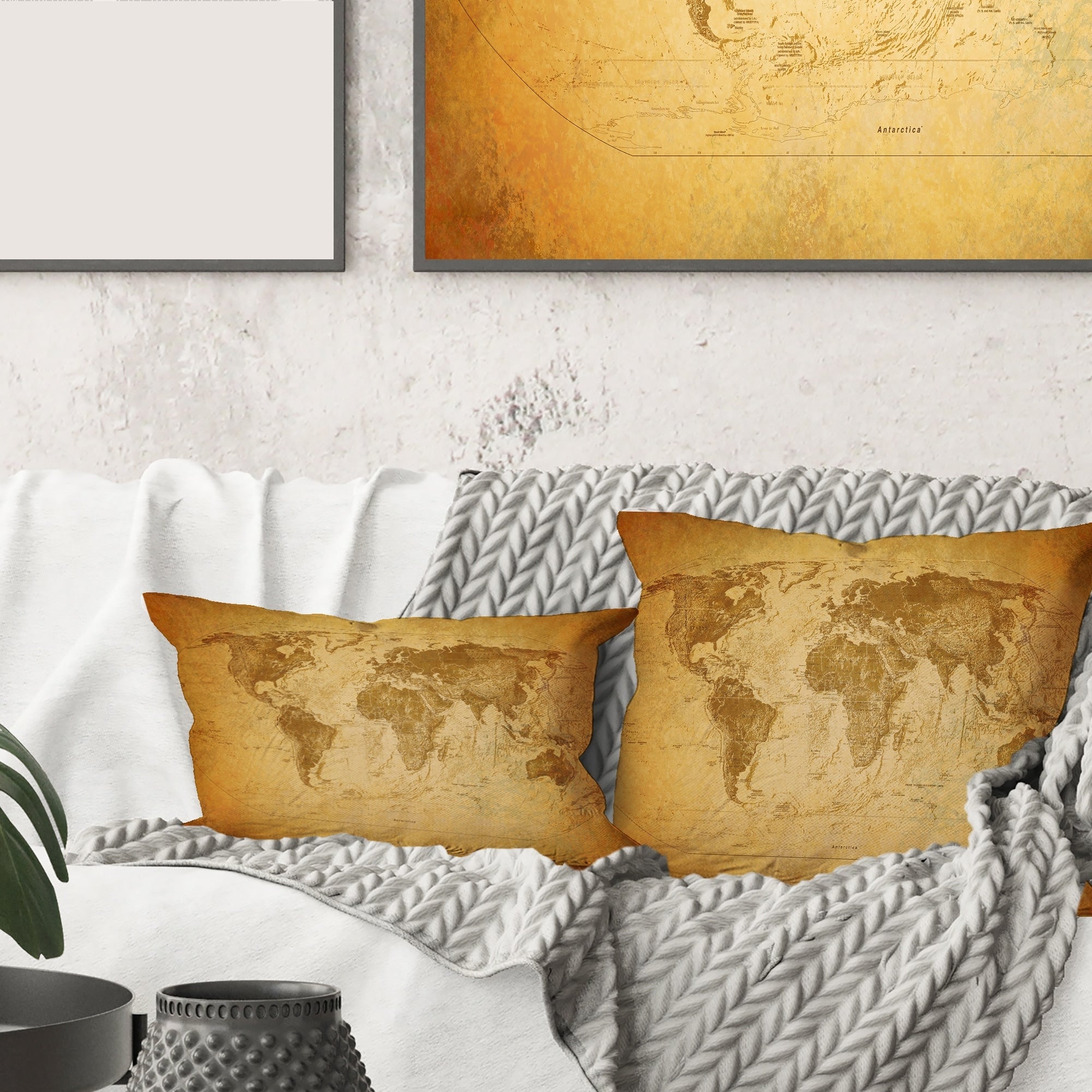 Designart 'Ancient Map of The World X' Vintage Printed Throw Pillow