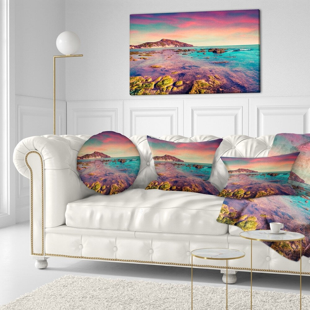 Designart 'Giallonardo Beach Colorful Sunset' Seashore Photo Throw Pillow