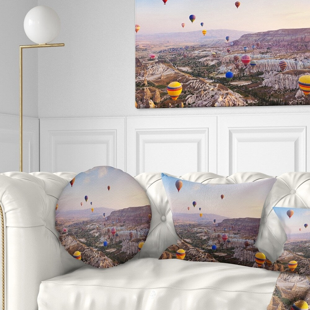 Designart 'Hot Air Balloon Flying' Photography Throw Pillow