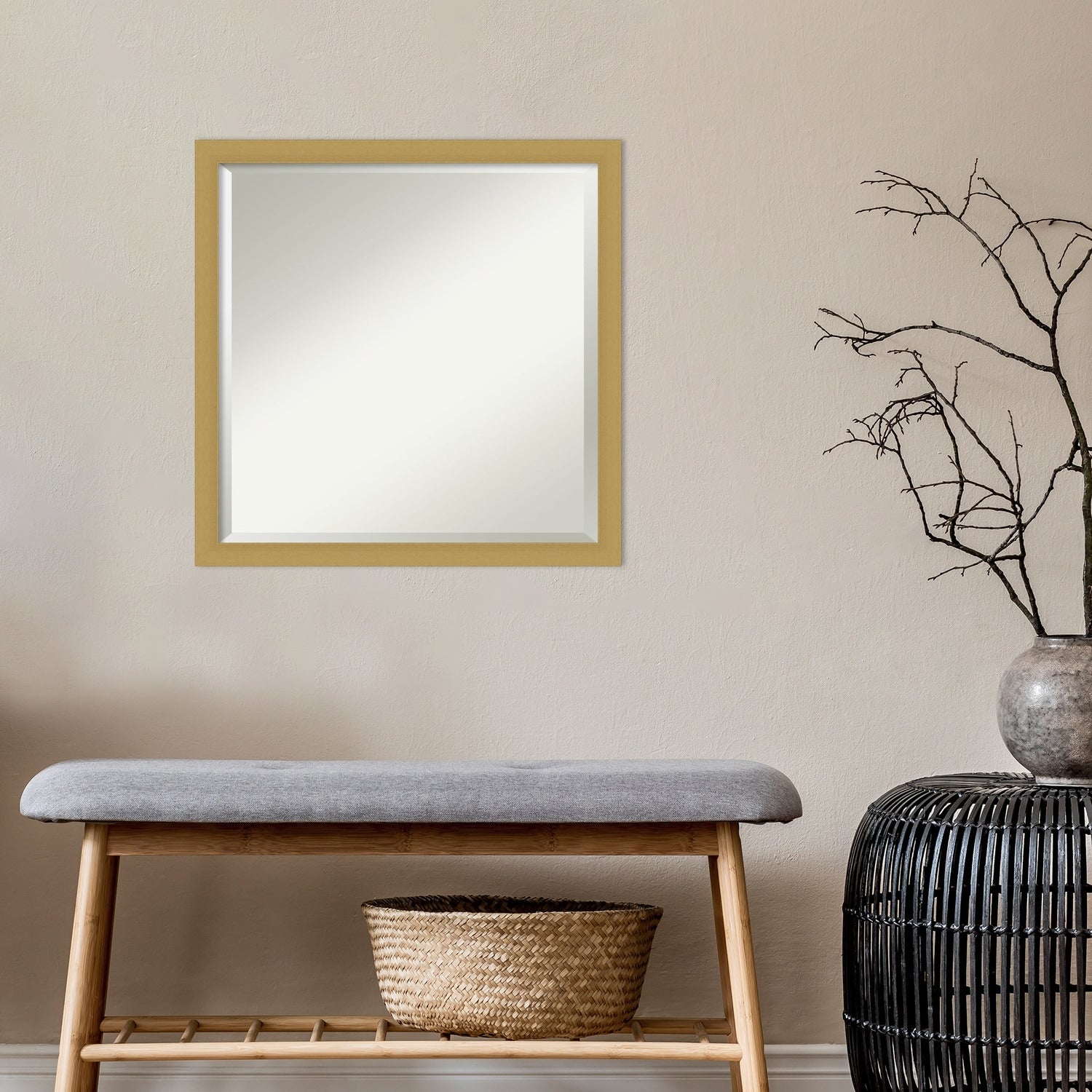 Beveled Wall Mirror - Grace Brushed Gold Narrow Frame