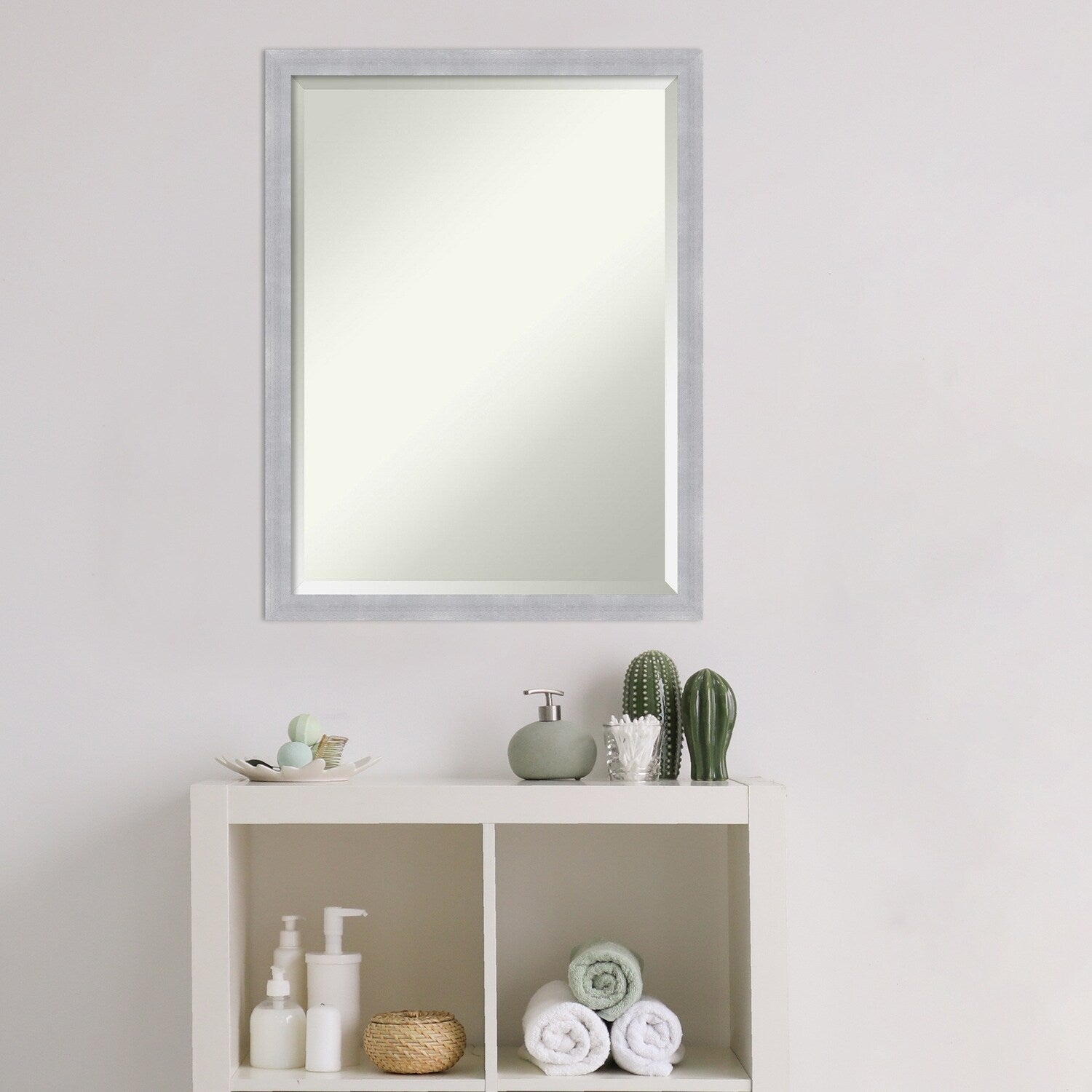 Beveled Bathroom Wall Mirror - Grace Brushed Narrow Frame