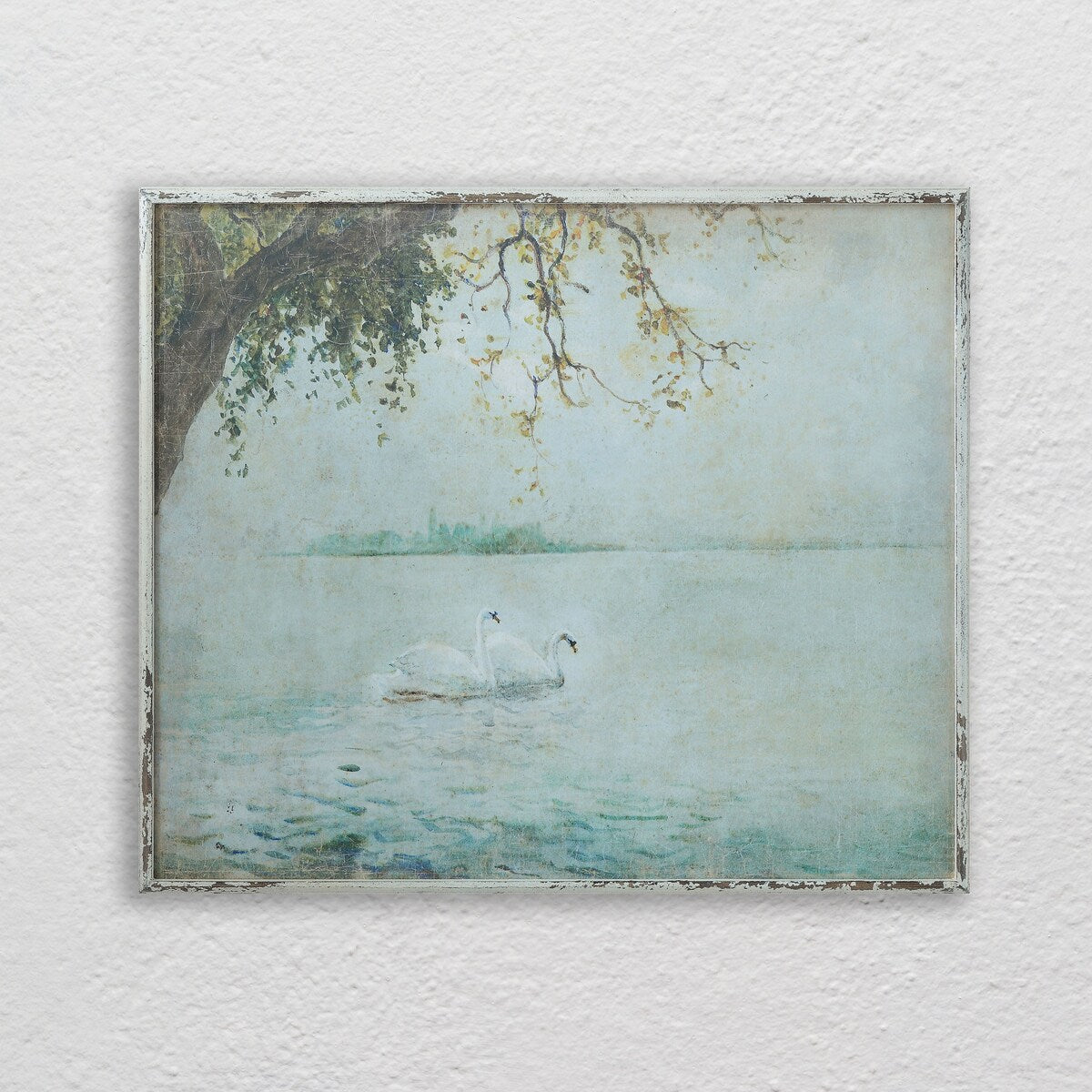 Vintage Swans Wood Framed Wall Decor