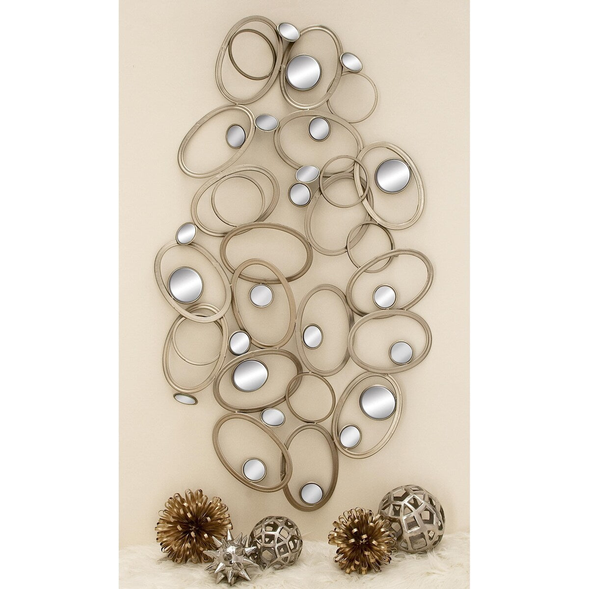 Metal Geometric Home Wall Decor with Round Mirrored Accents - Roche River Decor