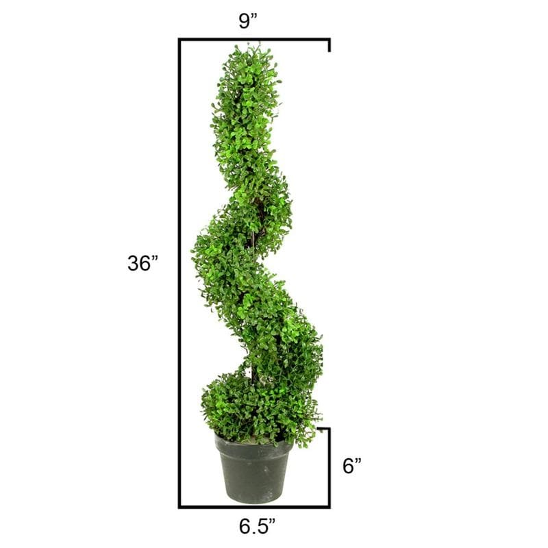 GTR4633-NATURAL-2 3-foot Faux Boxwood Spiral Topiary Plant in Plastic Pots (Set of 2)