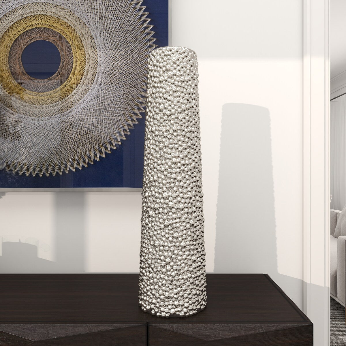 Ceramic Tall Cone Decorative Vase with Bubble Texture - Silver, White, Black, Gold - Roche River Decor