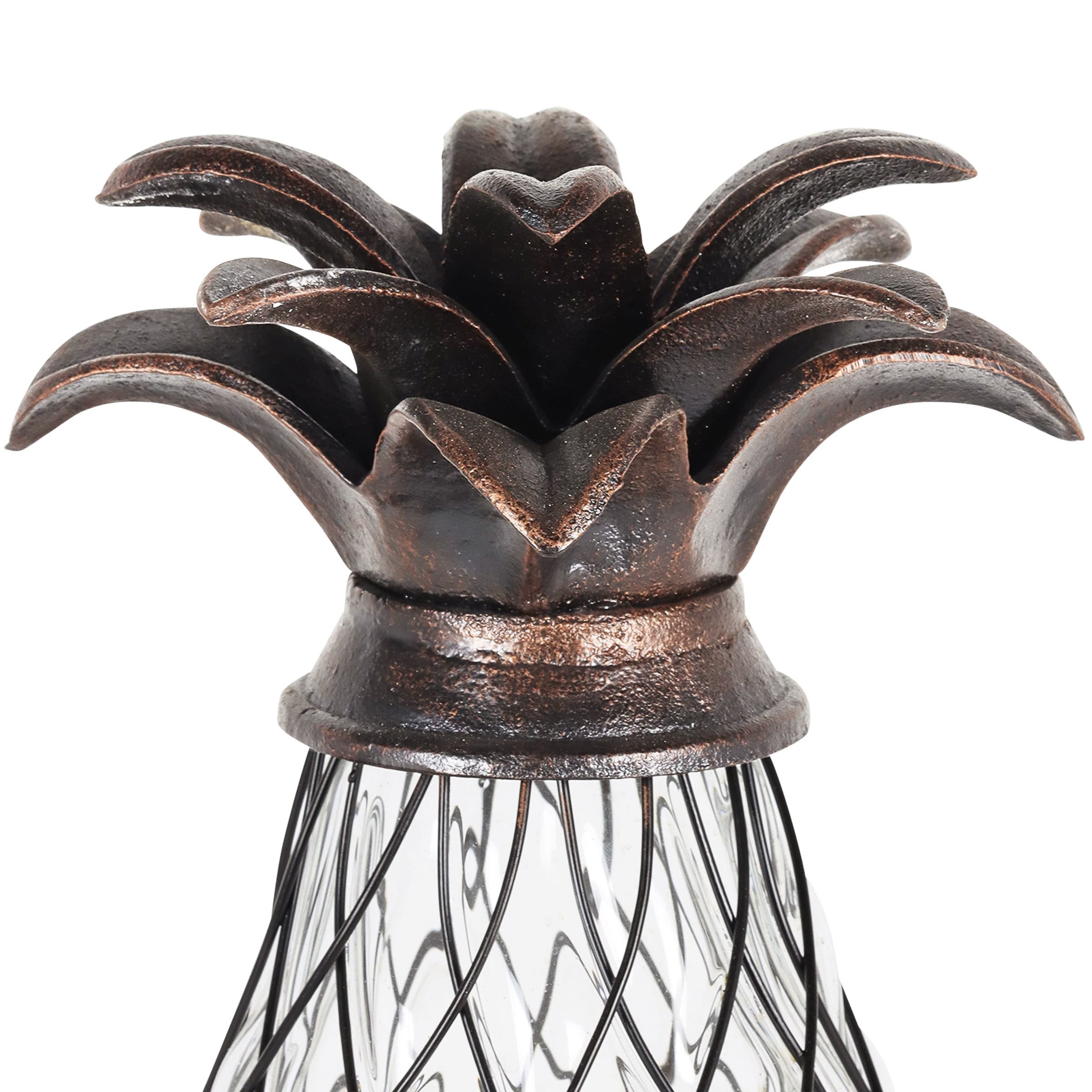 Exhart Bronze Pineapple Lantern with Battery Powered LED Candle on a Timer