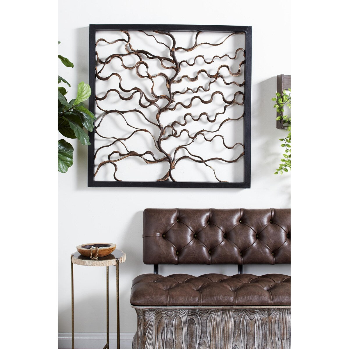 Wood Tree Branch Home Wall Decor with Black Frame - Brown - Roche River Decor