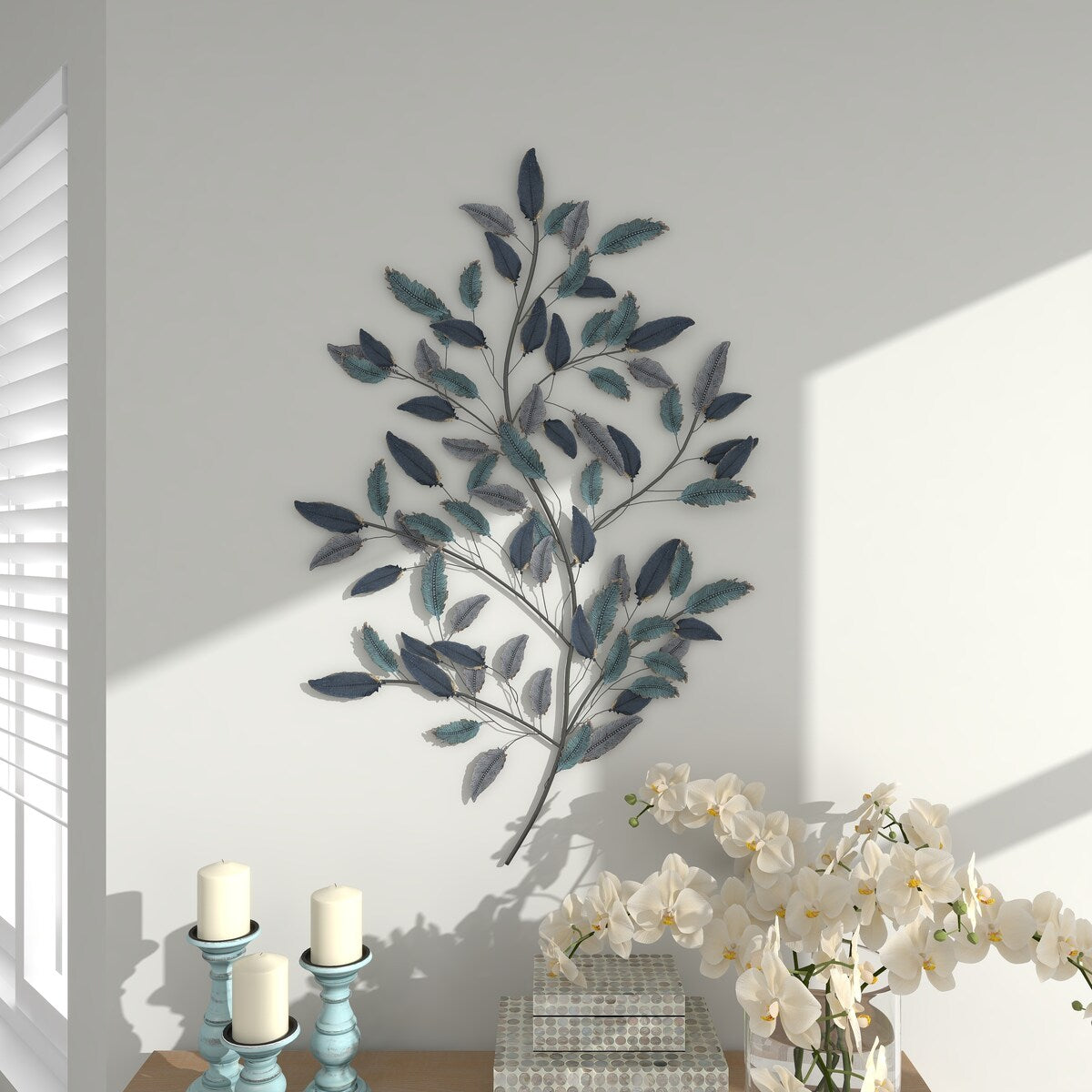 Metal Leaf Home Wall Decor - Blue - Roche River Decor