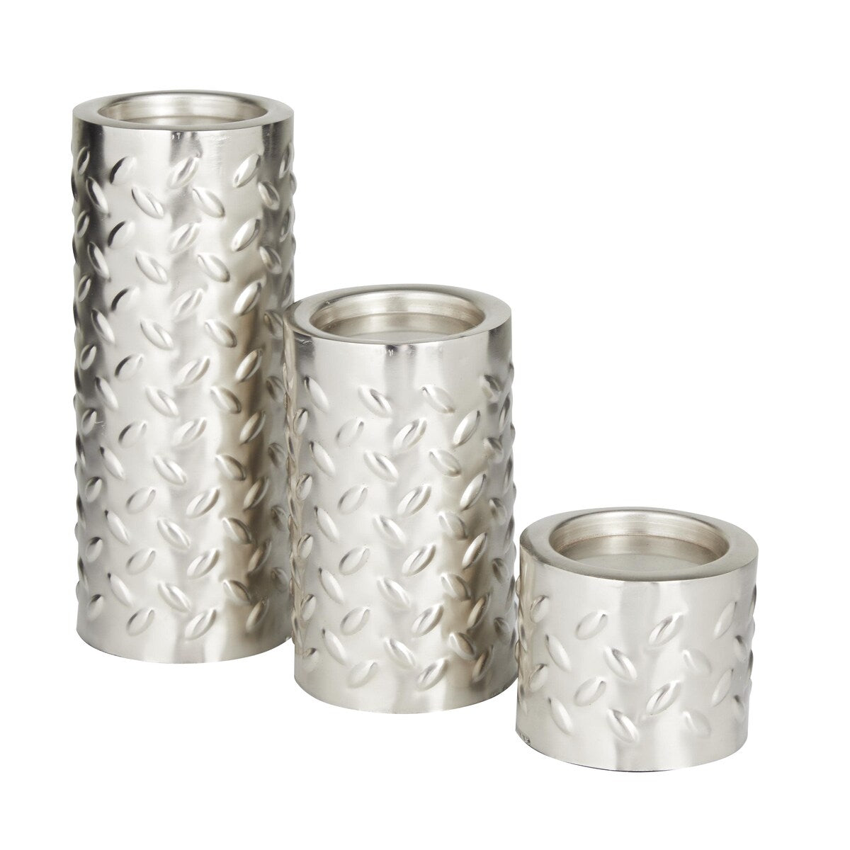 Metal Pillar Decorative Candle Holder with Studs - Set of 3 Silver or Gold - Roche River Decor