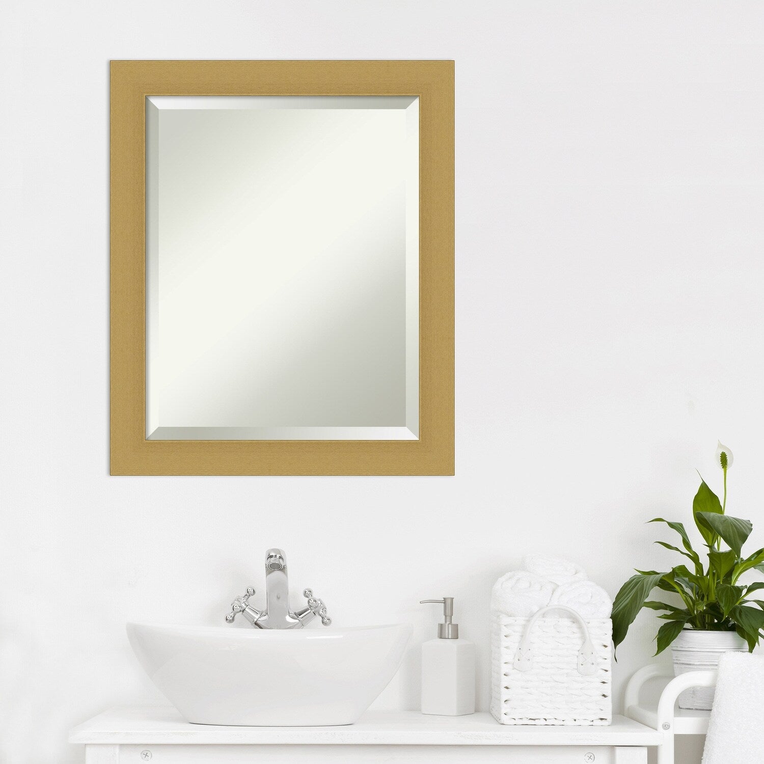 Beveled Bathroom Wall Mirror - Grace Brushed Narrow Frame