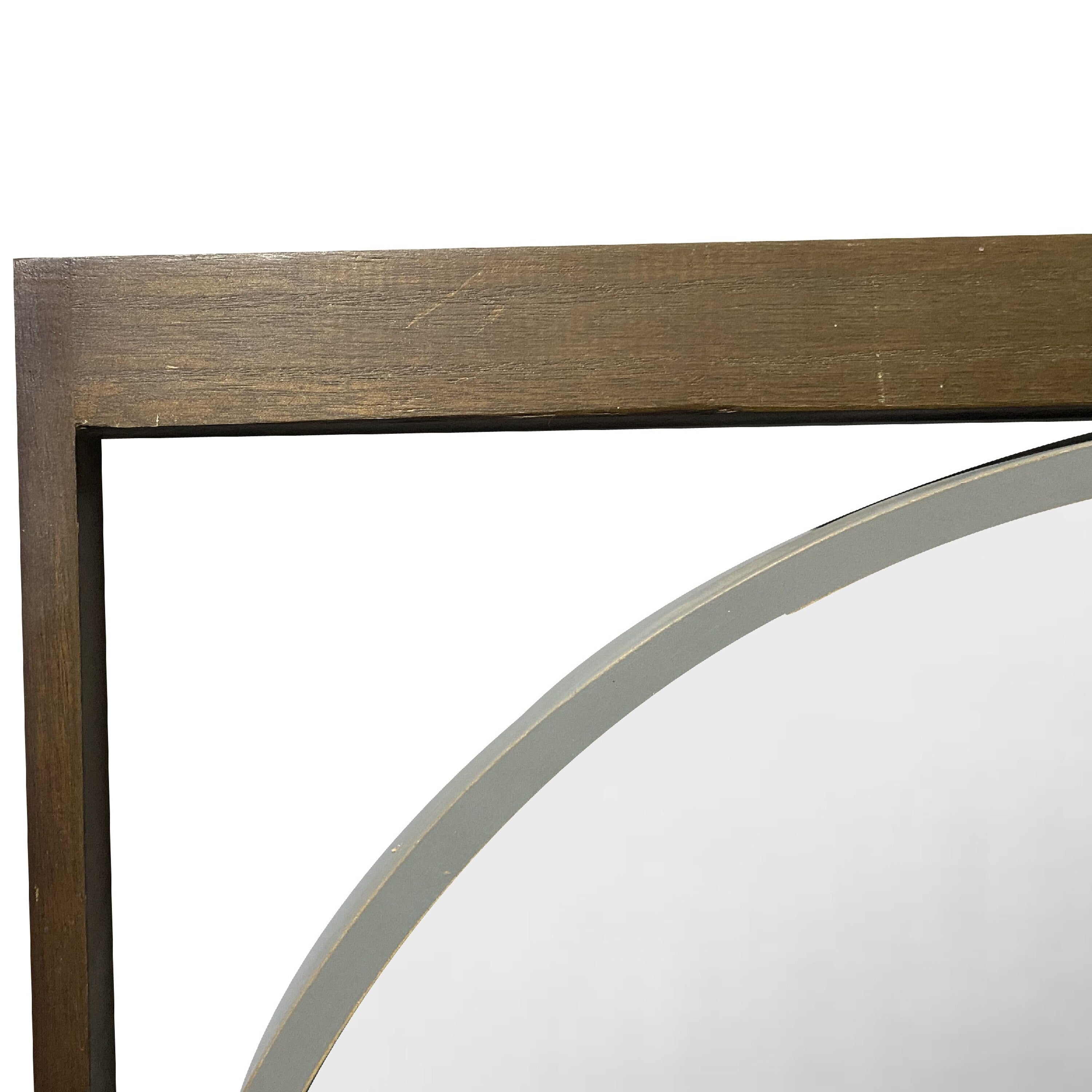 Round Wall Mirror with Rectangular Wooden Frame, Brown