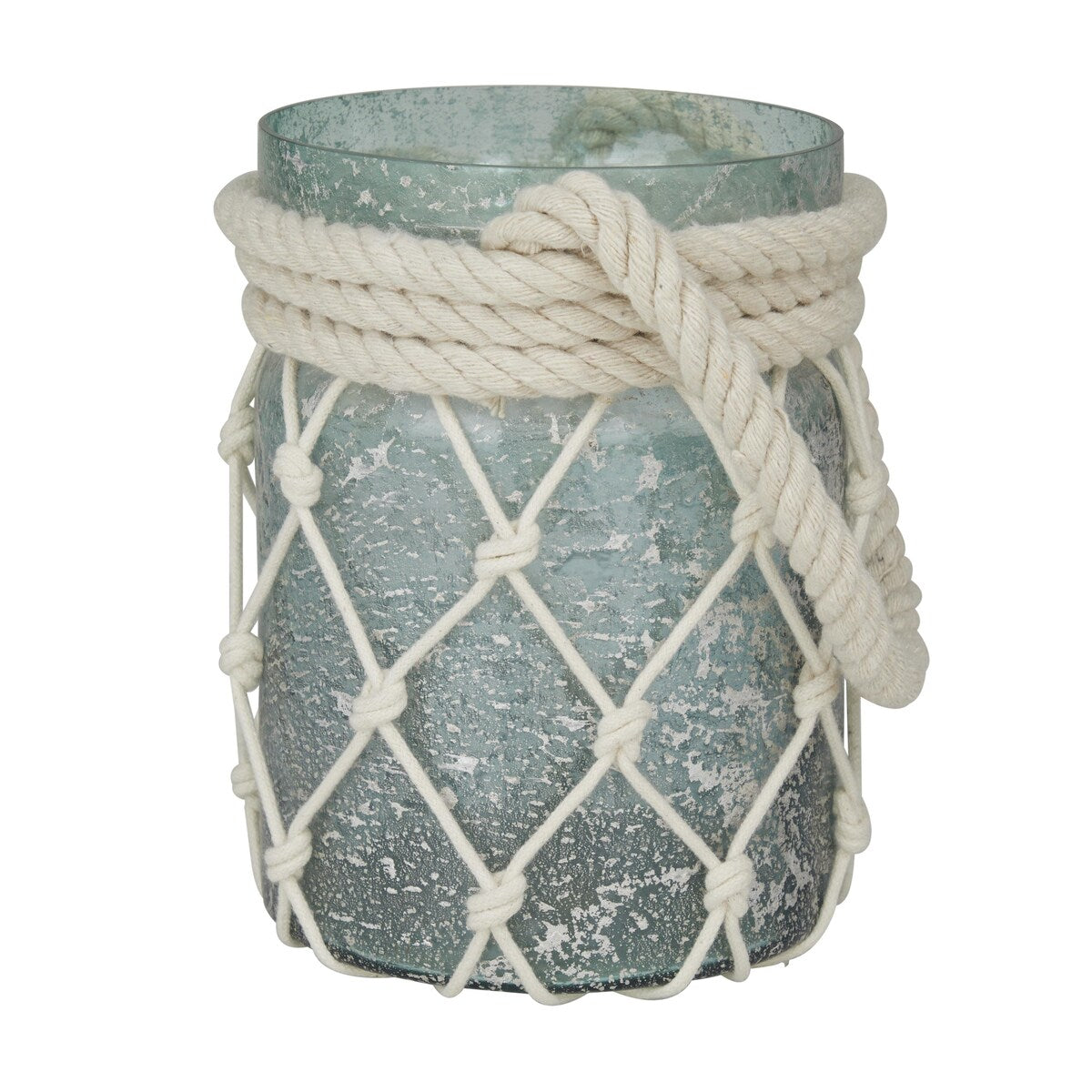 Glass Decorative Indoor Outdoor Candle Lantern with Rope Handle - Blue or Teal - Roche River Decor