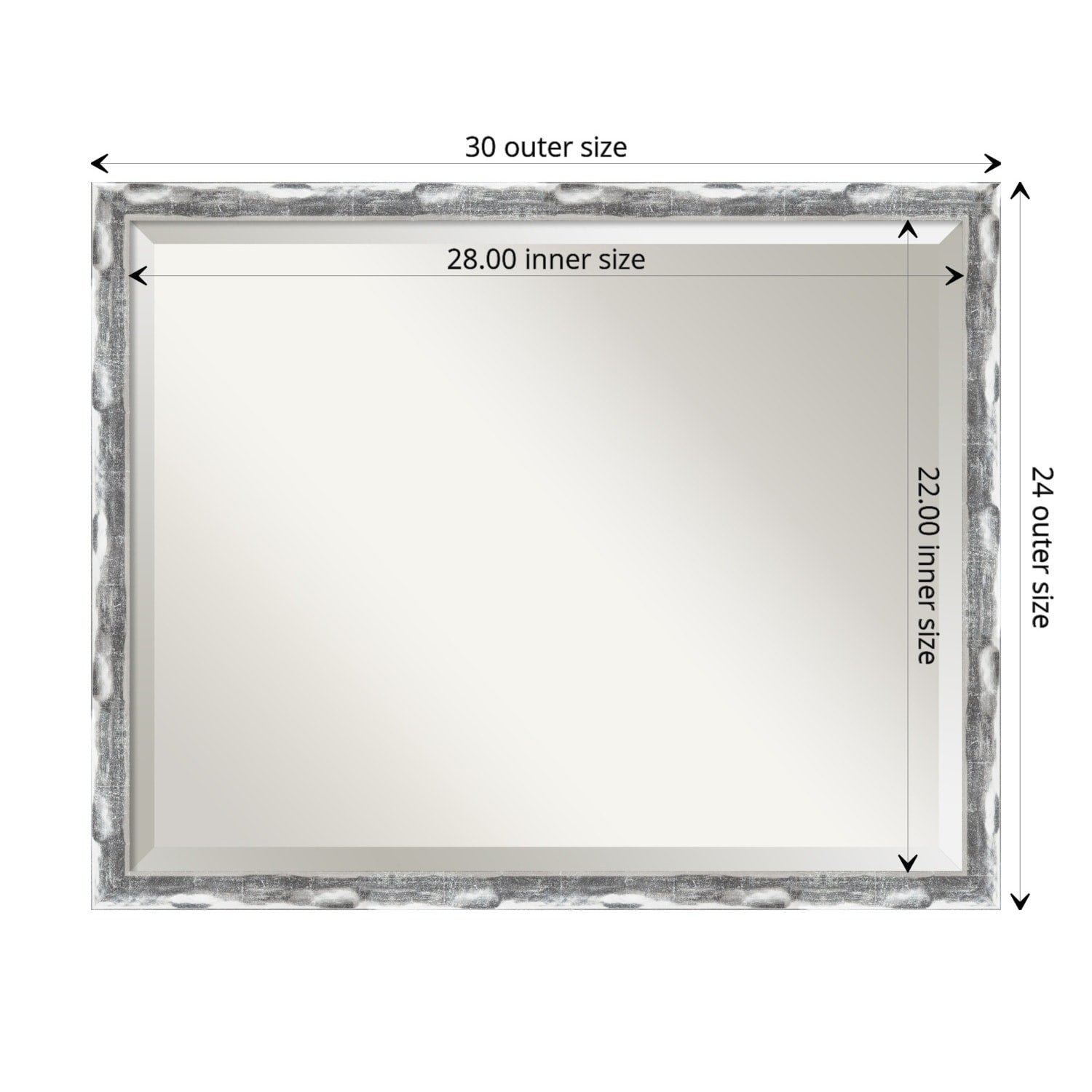 Beveled Bathroom Wall Mirror - Scratched Wave Chrome Frame - Scratched Wave Chrome